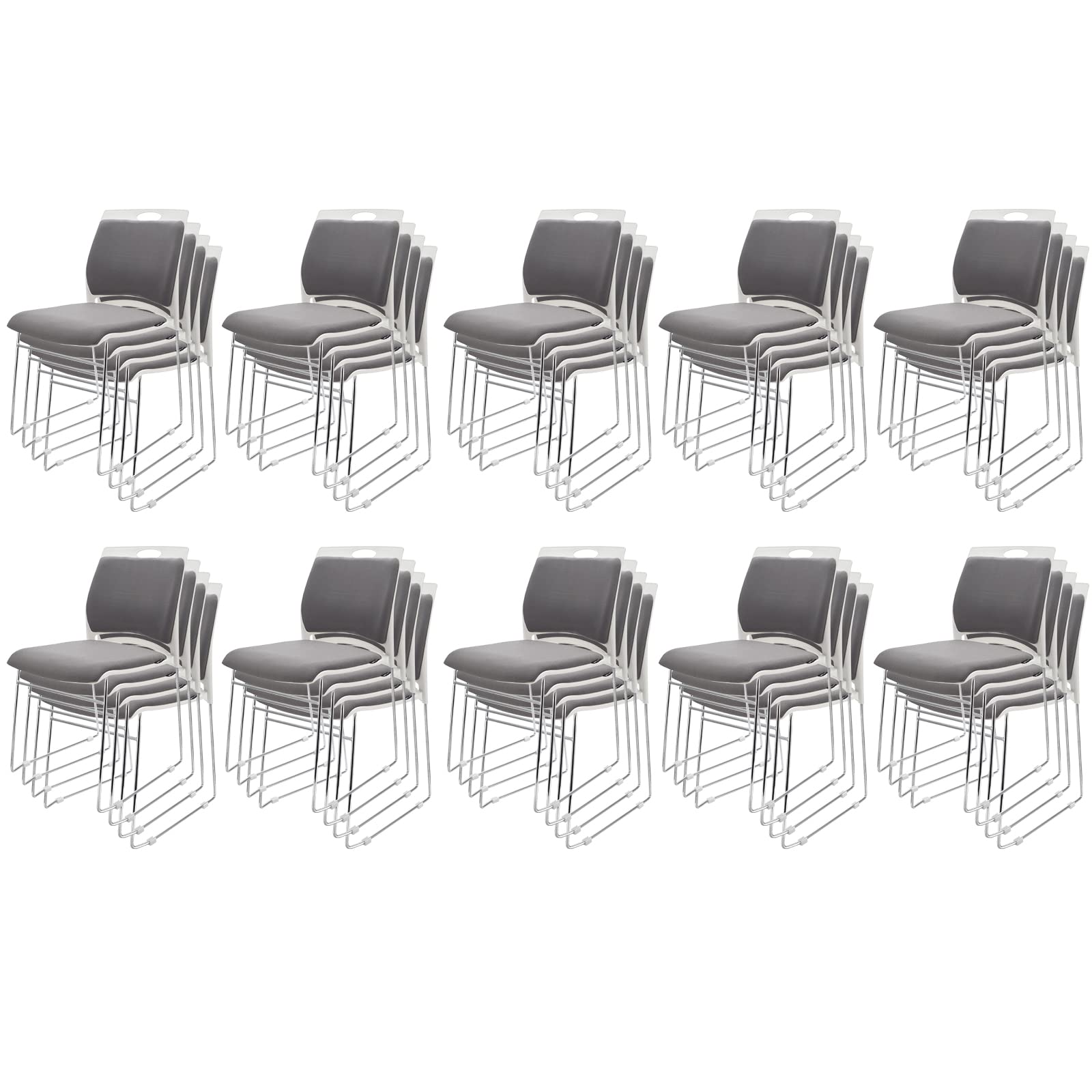 4 Pack Stacking Chairs 1102LB Capacity Home Office Guest Chair Set With Sled Base, Modern Reception Chair for Kitchen, Waiting Room, Multi-Purpose, Break Room, Training, Cafeteria, Gray Color