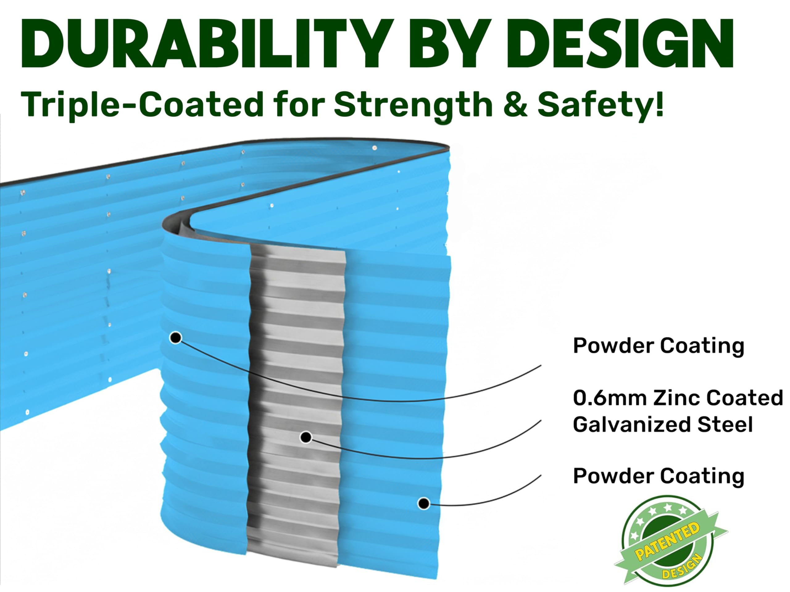 9-in-1 Galvanized Steel Raised Garden Bed // 8×2×1.5 ft Modular Planter for Gardening, Vegetables, Flowers // 18" Tall Metal Raised Garden Beds Outdoor (Dark Green) // Patented Design Planter Box
