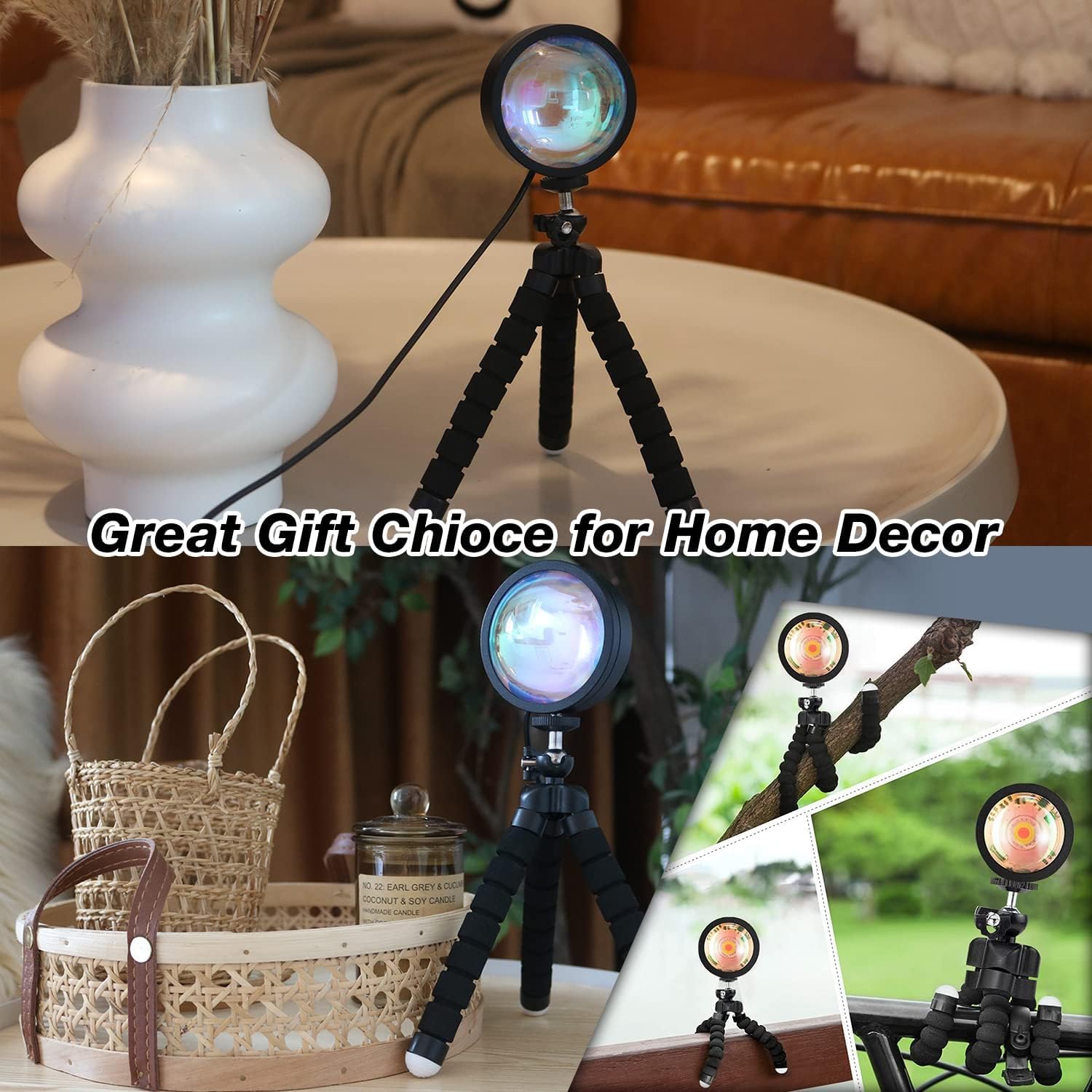 JIMEI Sunset Lamp Led Lights for Bedroom Aesthetic Room Decor Night Light Living Room Sun Sunlight Projector Christmas Decorations Gifts Party Orange