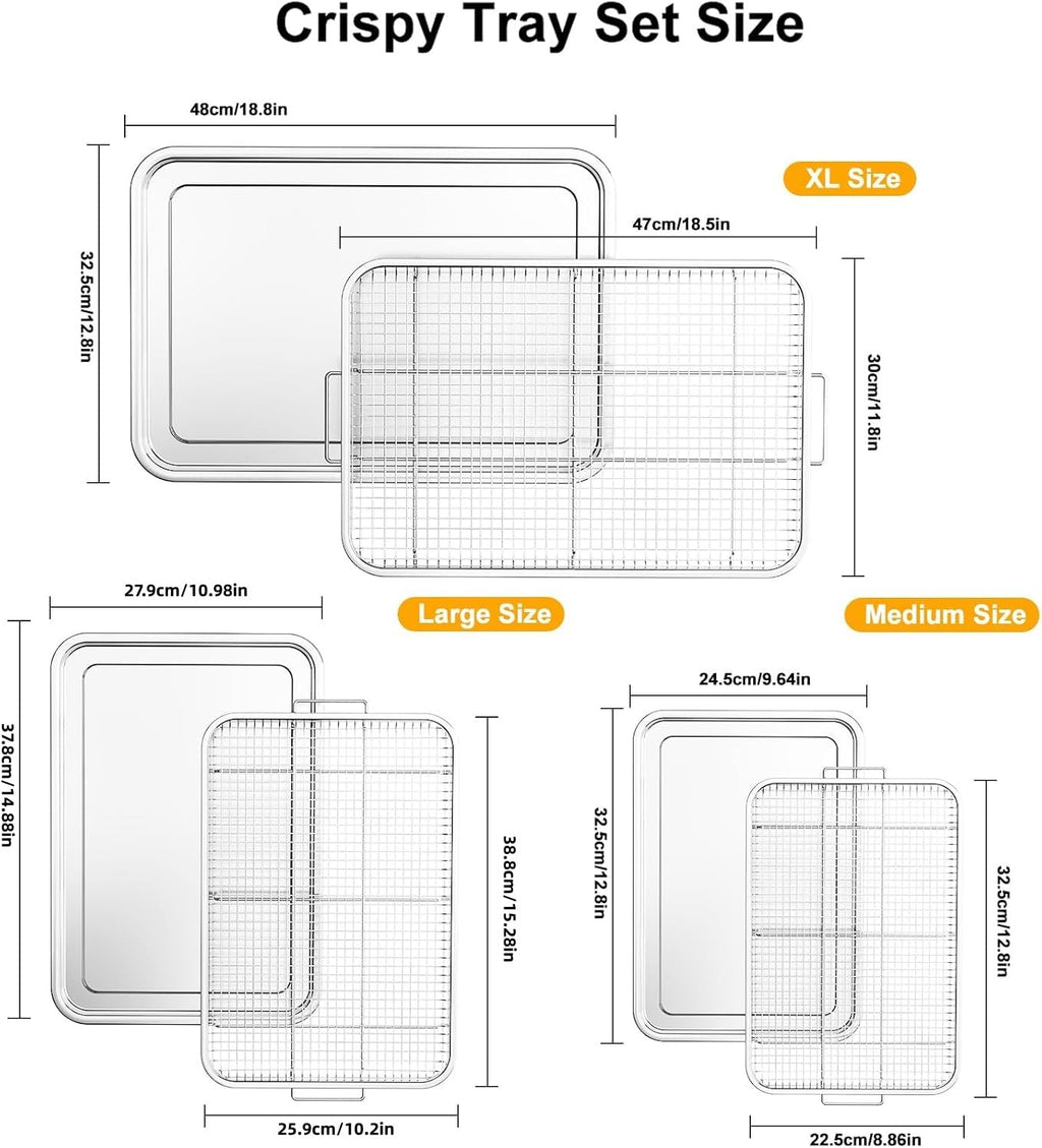 Air Fryer Basket for Oven, Large14.88"×10.98"Air Fryer Pans for Convection Oven with 30 Sheet Parchment Papers, THORSES Non-Stick Stainless Steel Air Fryer Basket and Tray for Multi Cooking - Black
