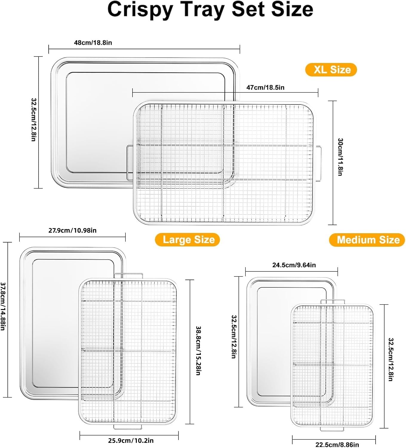 Air Fryer Basket for Oven, Large14.88"×10.98"Air Fryer Pans for Convection Oven with 30 Sheet Parchment Papers, THORSES Non-Stick Stainless Steel Air Fryer Basket and Tray for Multi Cooking - Black