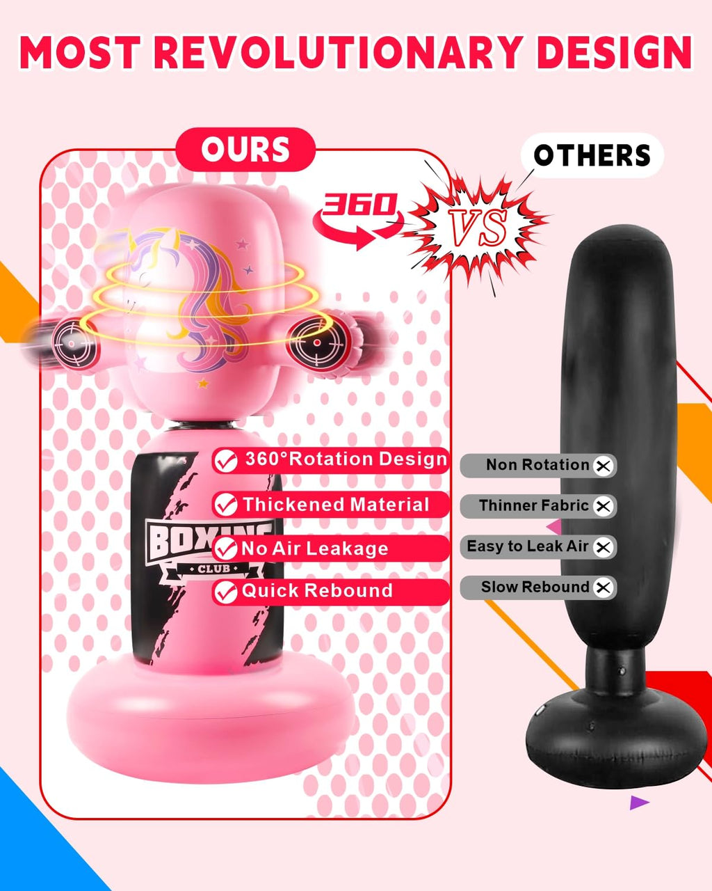 Punching Bag for Kids,New Upgraded 360°Rotating Kids Punching Bag,Inflatable Boxing Bag Toy for Boys Girls, Christmas Birthday Gift for Kids Age 3-12
