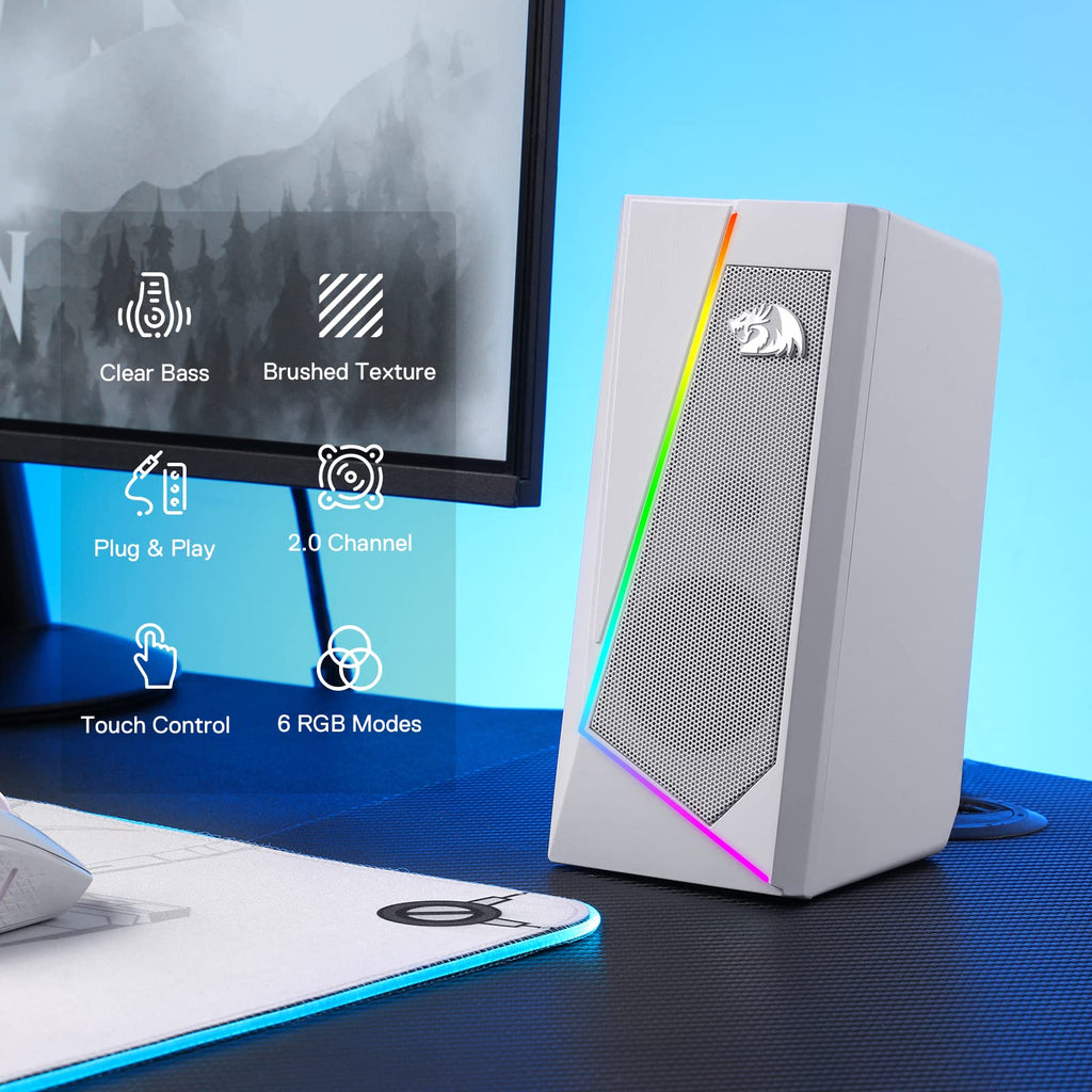 Redragon GS520 RGB Desktop Speakers, 2.0 Channel PC Computer Stereo Speaker with 6 Colorful LED Modes, Enhanced Sound and Easy-Access Volume Control, USB Powered w/ 3.5mm Cable
