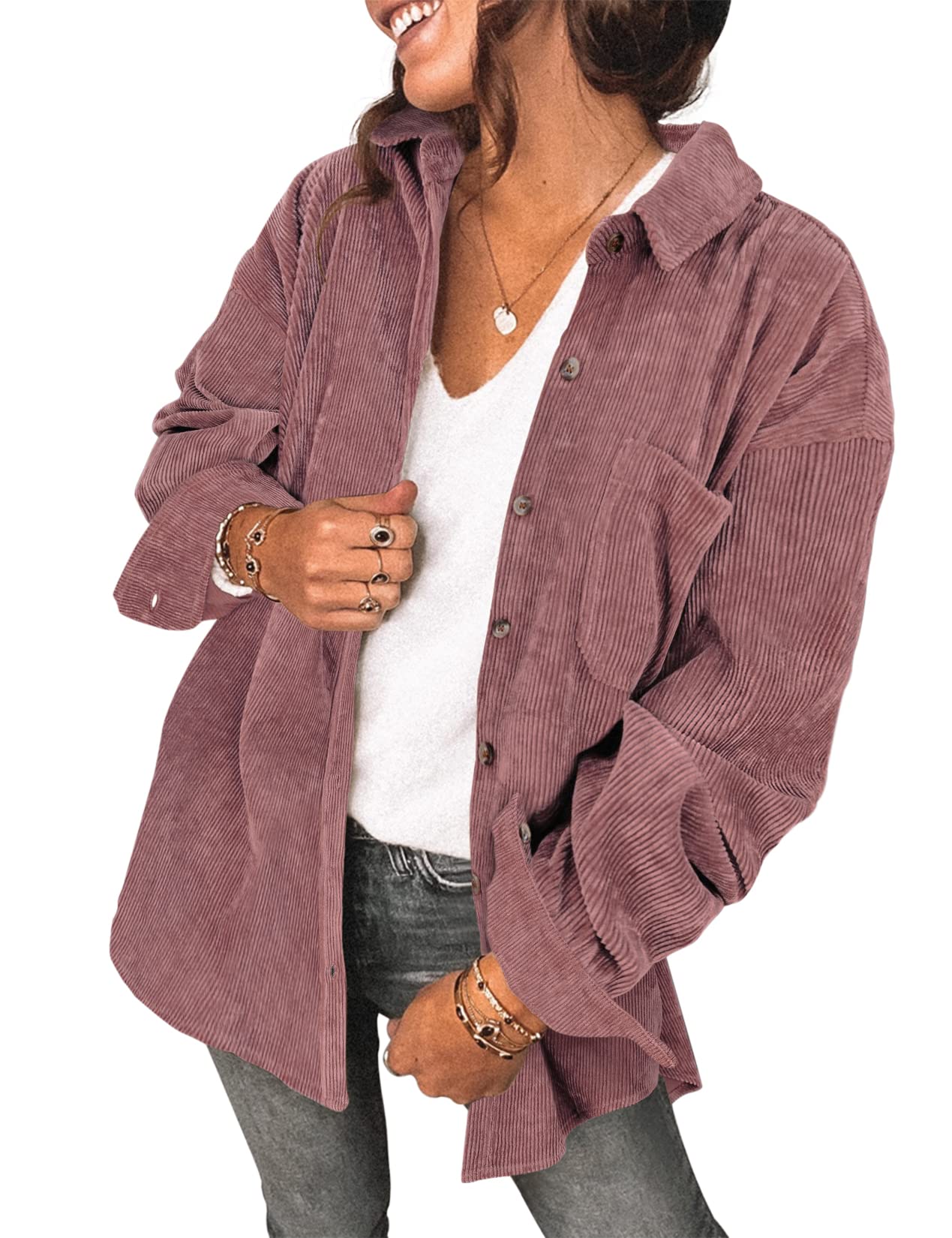 Saslax Women's Corduroy Shirt Shacket Jacket