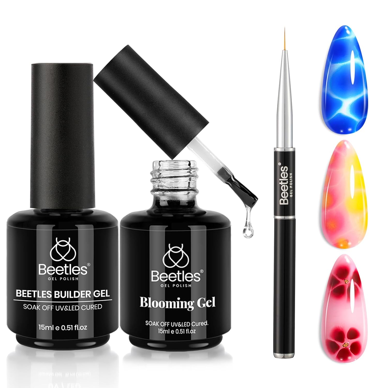 Beetles 2Pcs 15ml Gel Base and Top Coat Set - Upgrade No Wipe Extra Glossy Top Coat Finish for Gel Nail Polish, Soak Off UV/LED Lamp Needed, Essentials for Long-Lasting Manicure Kit