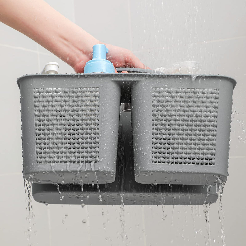 UUJOLY Plastic Portable Shower Caddy Basket Bucket, Cleaning Shower Basket with Handle Compartments Storage Basket Organizer for Bathroom Kitchen College Dorm Sink, Beige