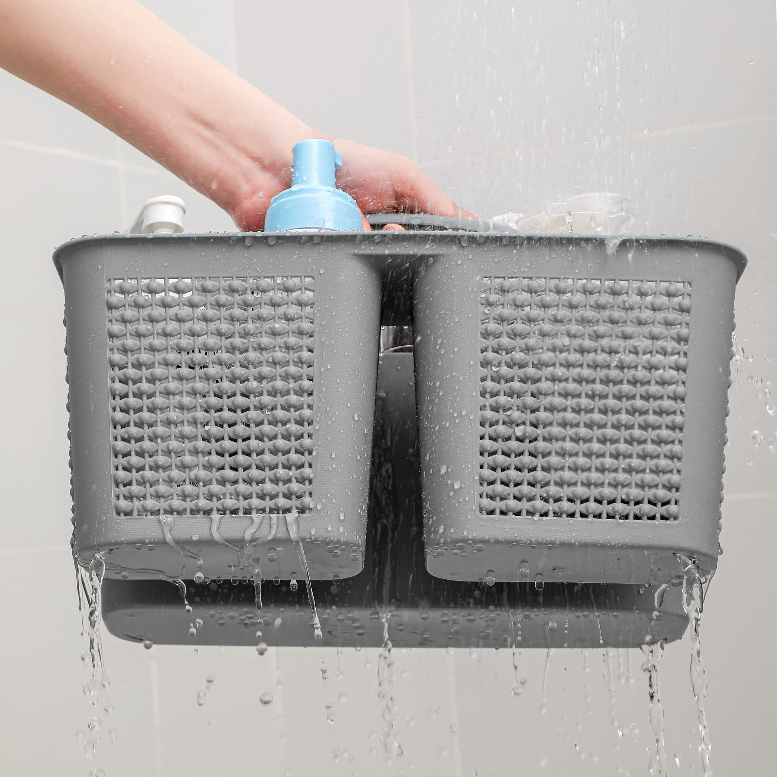 UUJOLY Plastic Portable Shower Caddy Basket Bucket, Cleaning Shower Basket with Handle Compartments Storage Basket Organizer for Bathroom Kitchen College Dorm Sink, Beige