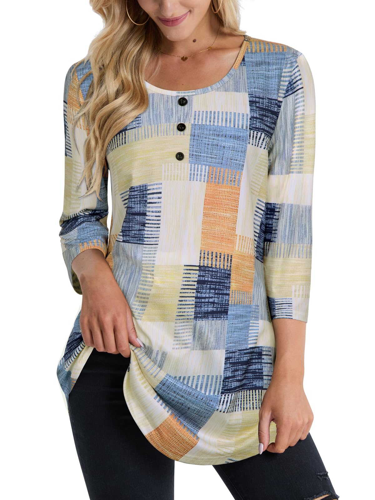 BAISHENGGT Womens Tops 3/4 Sleeve Round Neck Casual Tunic Tops Fall Fashion 2025 Dressy Casual Blouses