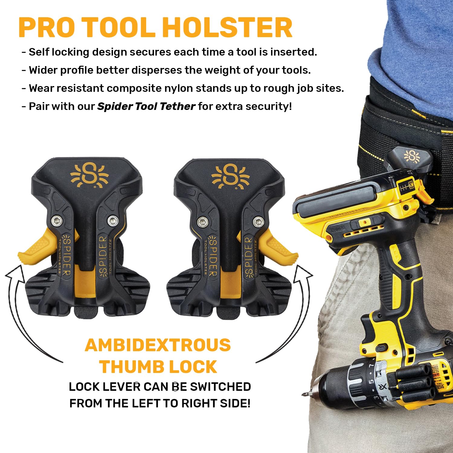 Spider Tool Holster - Improve The Way You Carry Your Power Drill, Driver, Multitool, Pneumatic, Multi-Tool and More on Your Belt - Compatible with All Major Tool Brands
