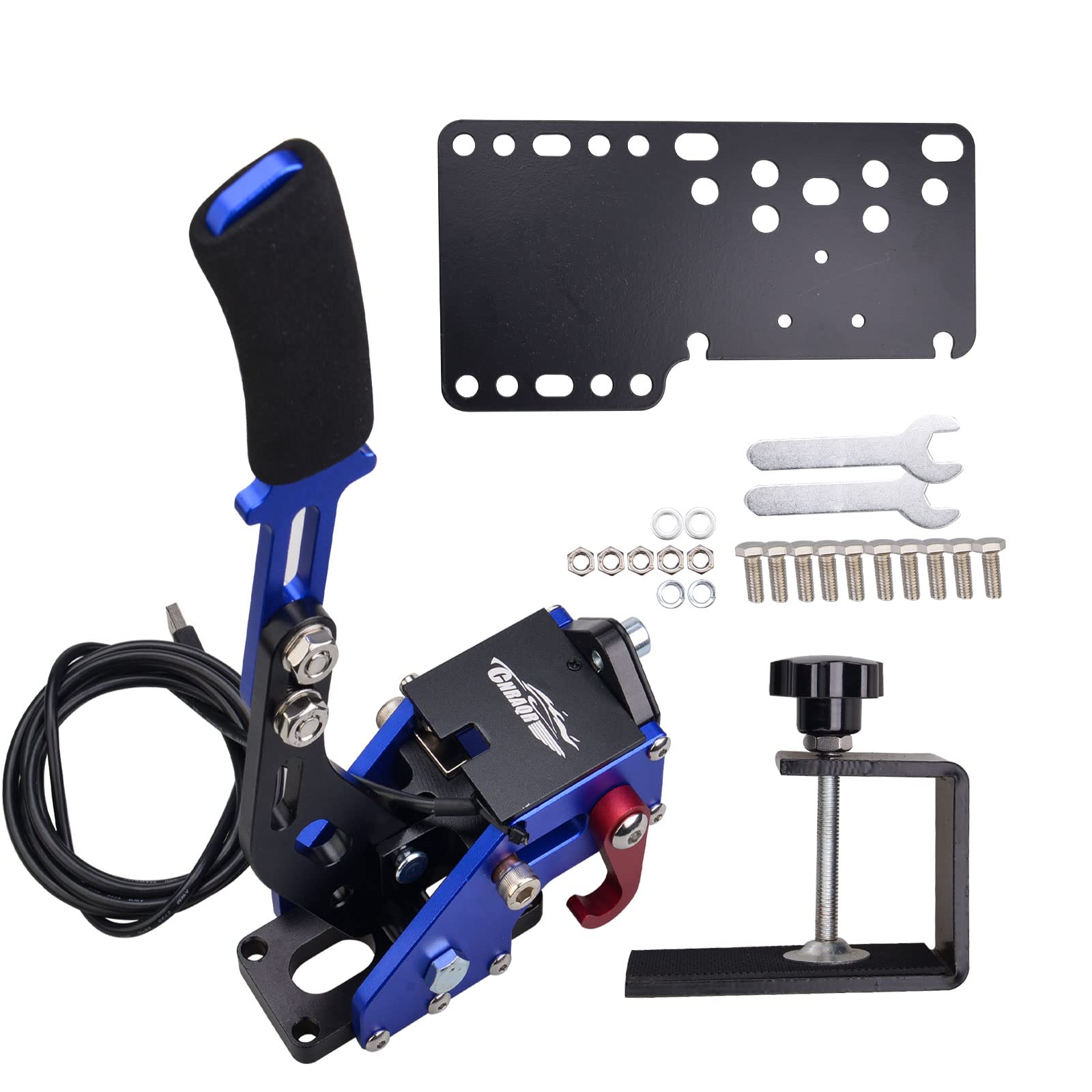 CNRAQR PC Racing Game USB Handbrake for 16Bit SIM for Racing Games, Compatible with G27 G29 G920 G923 T500 T300 Simulate Linear Handbrake（With Fixing Clip and Plate