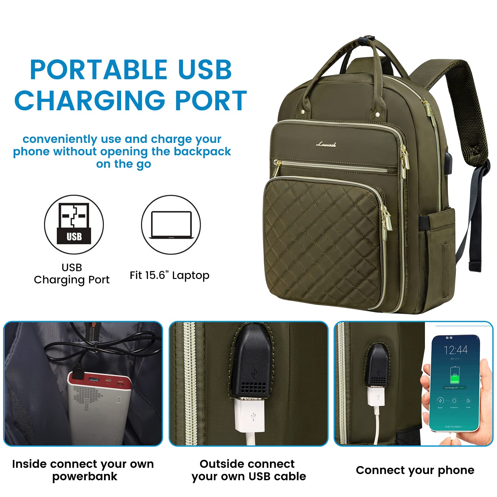 LOVEVOOK Laptop Backpack for Women, Water Resistant Travel Work Backpacks Purse College Business Teacher Nurse Computer bag with USB Charging Port