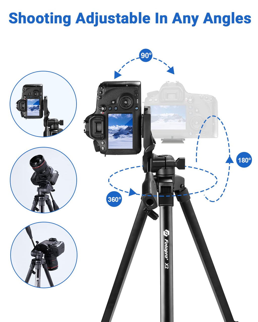 Fotopro 60" Camera Tripod, Carbon Fiber Travel Tripod with 360° Ball Head, Ultralight 2.1lbs, 22lbs Load, Quick Lock, Folds to 14.3" Carry-On, for DSLR Mirrorless Cameras, X-Aircross 3 Blue