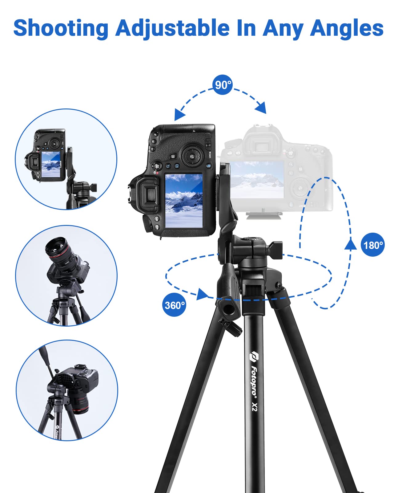 Fotopro 60" Camera Tripod, Carbon Fiber Travel Tripod with 360° Ball Head, Ultralight 2.1lbs, 22lbs Load, Quick Lock, Folds to 14.3" Carry-On, for DSLR Mirrorless Cameras, X-Aircross 3 Blue
