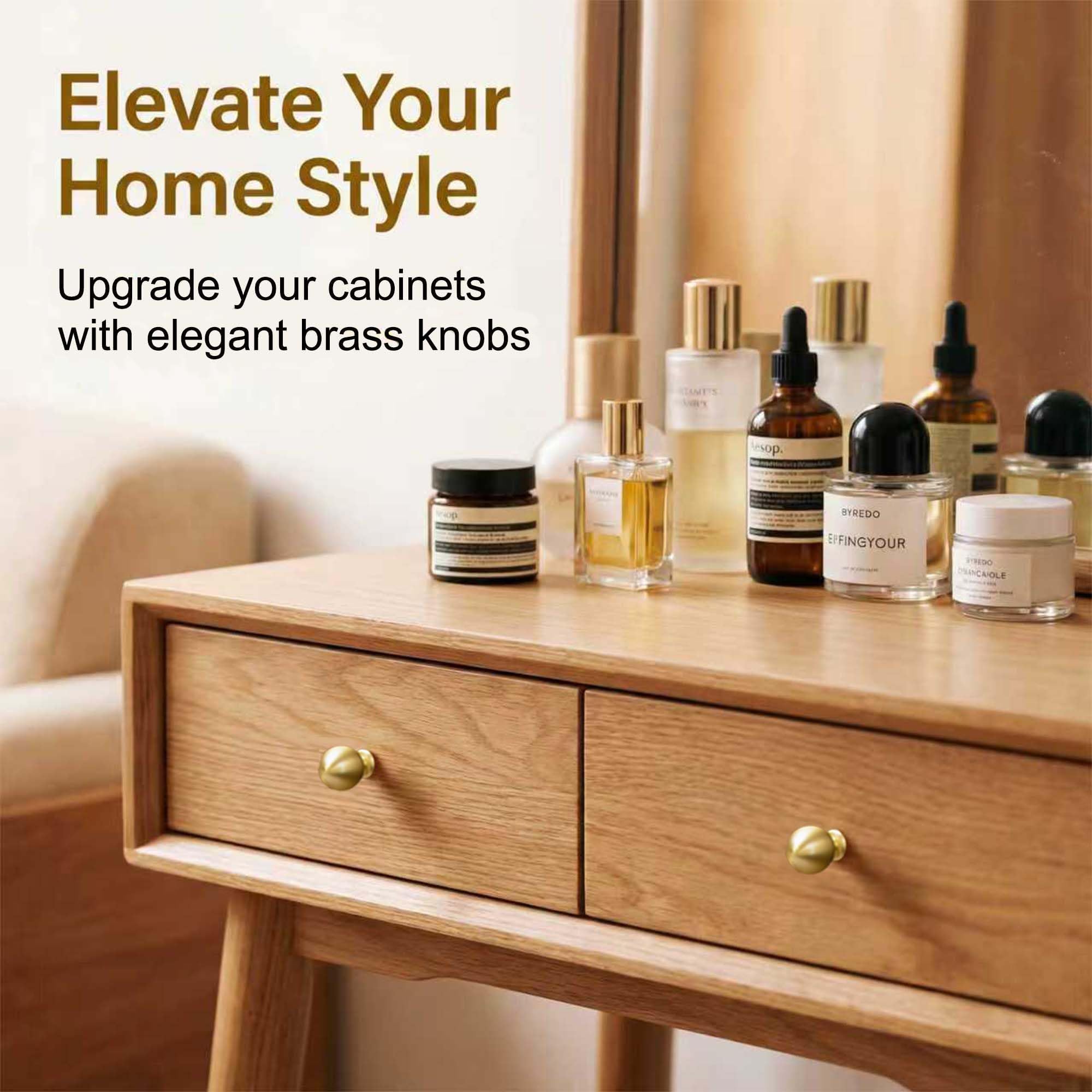 QOGRISUN 10-Pack Small Solid Brass Cabinet Knobs, Round Ball Gold Knobs for Dresser Drawer, 0.9-Inch Diameter, Mini Sphere Cabinet Pulls, Brushed Brass Finish