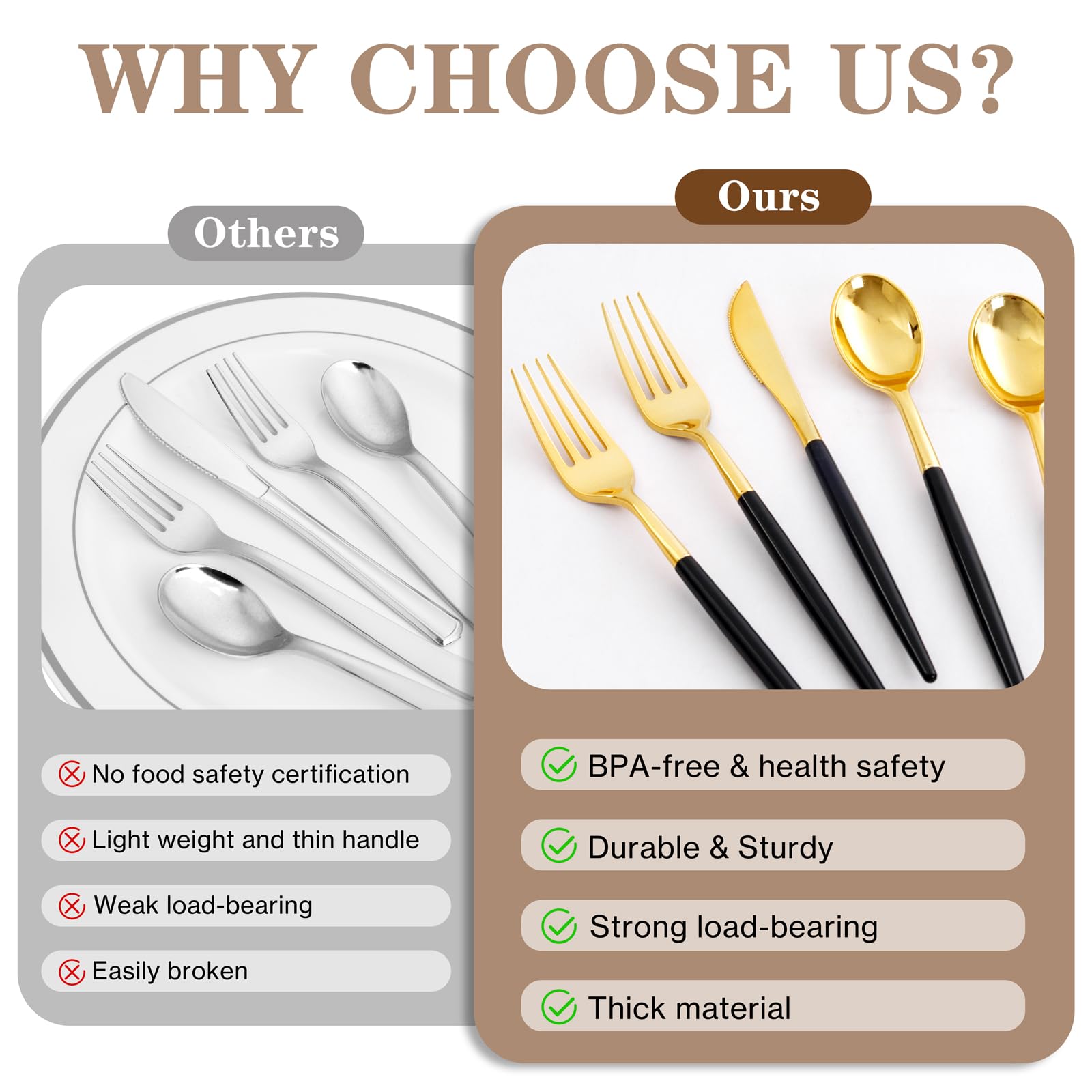 Supernal 102 Pcs Black and Gold Plastic Silverware Set,Heavy Duty Gold Disposable Cutlery for 34 Guests (34 Forks,34 Spoons,34 Knives),Elegant Plastic Flatware for Weddings,Parties & Upscale Events