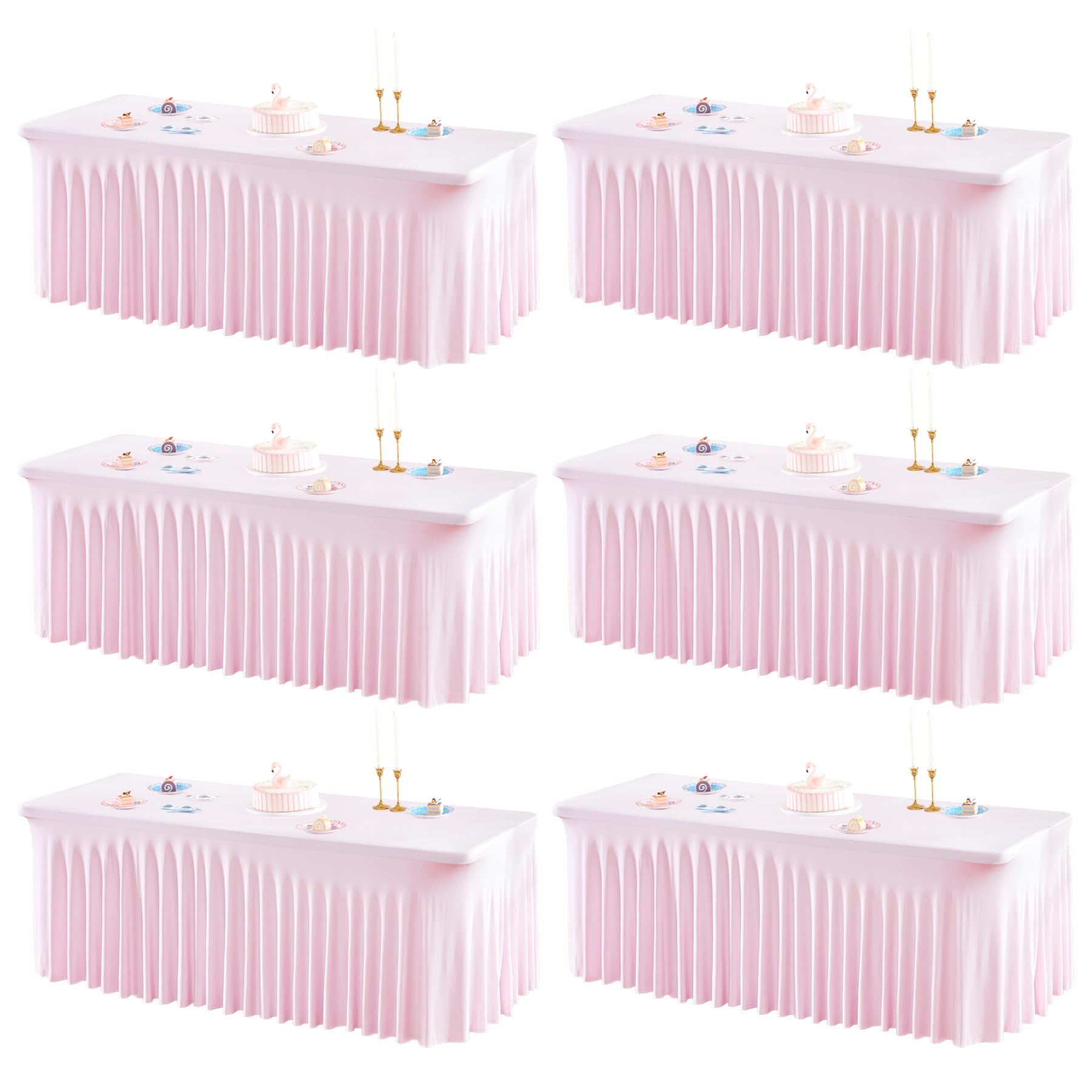 1 Pack Baby Blue Table Clothes for 4 Foot Rectangle Tables, One-Piece Wrinkle Resistant Stretch Spandex Table Covers with Skirt for Event Banquet Wedding Birthday Party