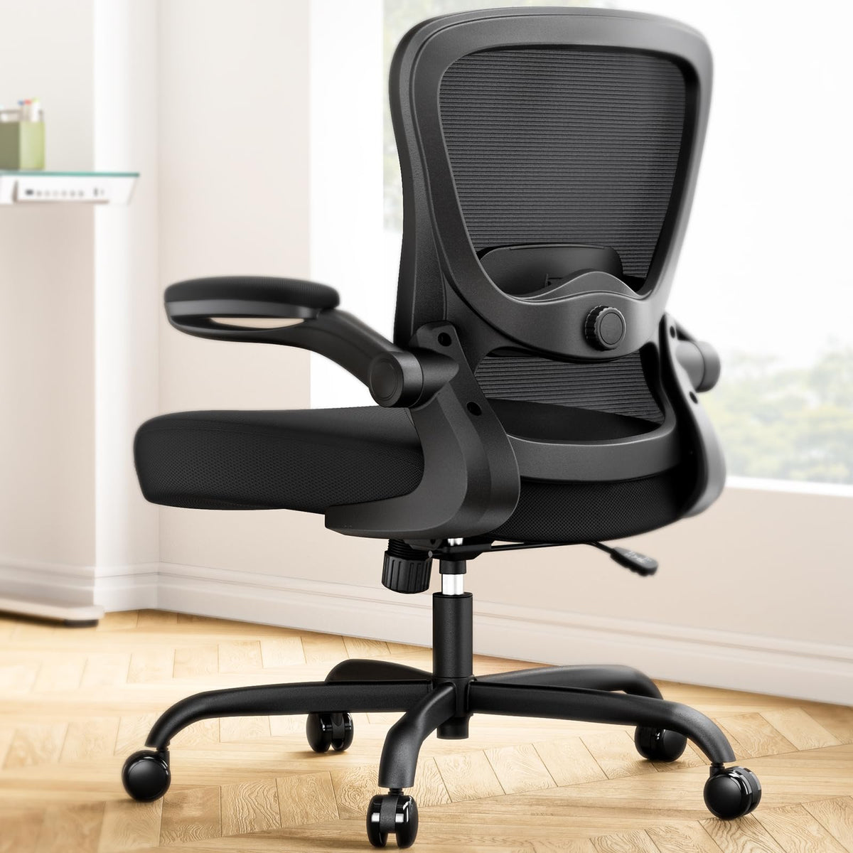 Marsail Office Chair Ergonomic Desk Chair with 3 Ways PU Armrests and Adjustable Lumbar Support Breathable Mesh Computer Chair Executive Rolling Swivel Comfy