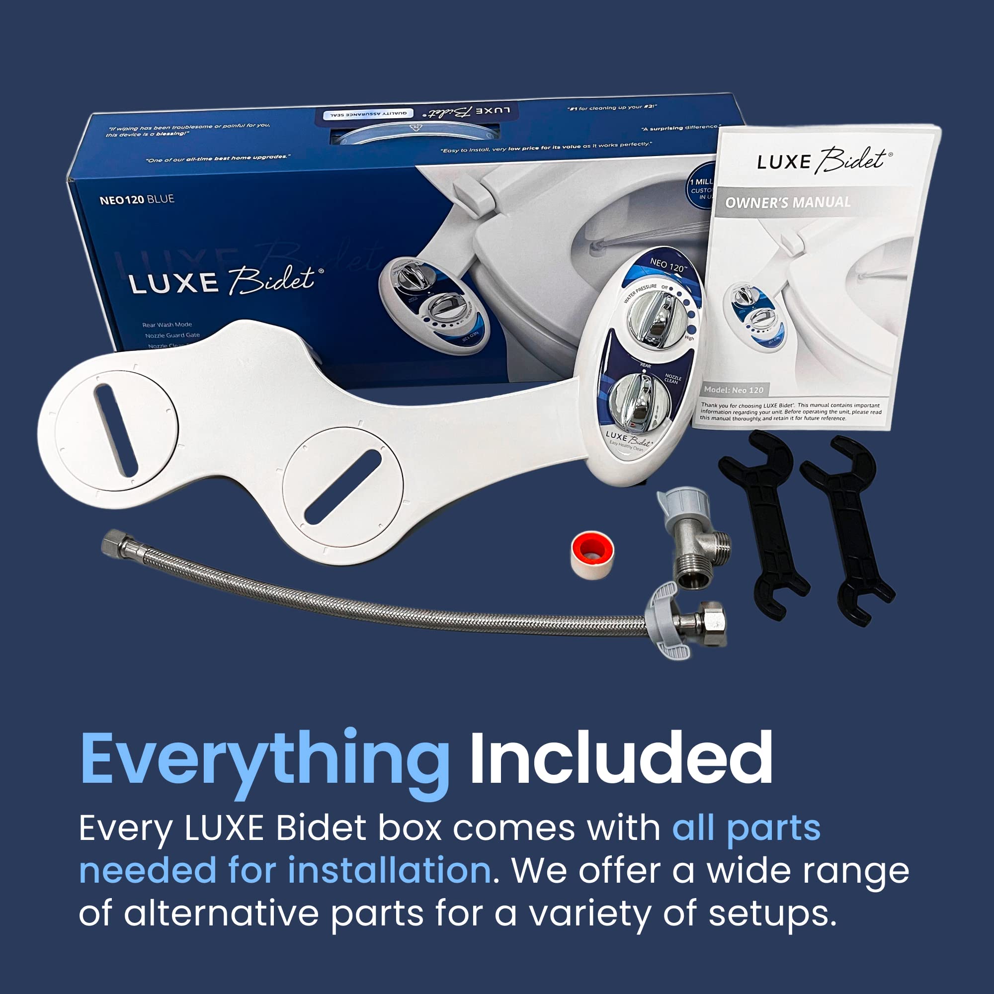 LUXE Bidet NEO 120 - Single Nozzle, Self-Cleaning, Non-Electric Bidet Attachment for Toilet Seat, Adjustable Water Pressure, Rear Wash (Blue)