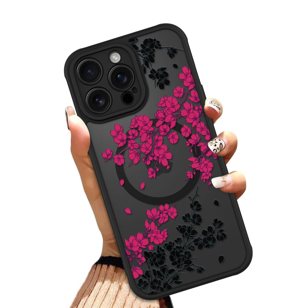 OOK Case for iPhone 11 6.1 Inch (Compatible with MagSafe) Floral Flowers Design Translucent Phone Cover Soft TPU + Hard PC Anti-Scratch Shockproof Magnetic Cute Case for Women - Red