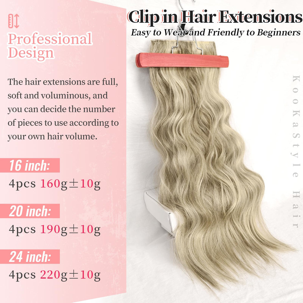 KooKaStyle Clip in Synthetic Hair Extensions Long Wavy 4PCS Thick Hairpieces Balayage Chocolate Brown to Caramel Blonde 10H26 Fiber Double Weft Natural Hair Extensions 16 Inch for Women