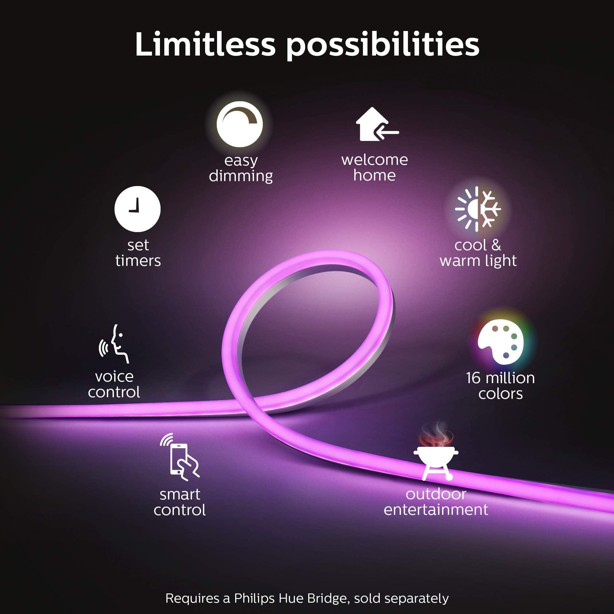 Philips Hue White & Color Ambiance Outdoor LightStrip 5m/16ft (Requires Hue Hub, Works with Amazon Alexa Apple HomeKit and Google Assistant) (530931)