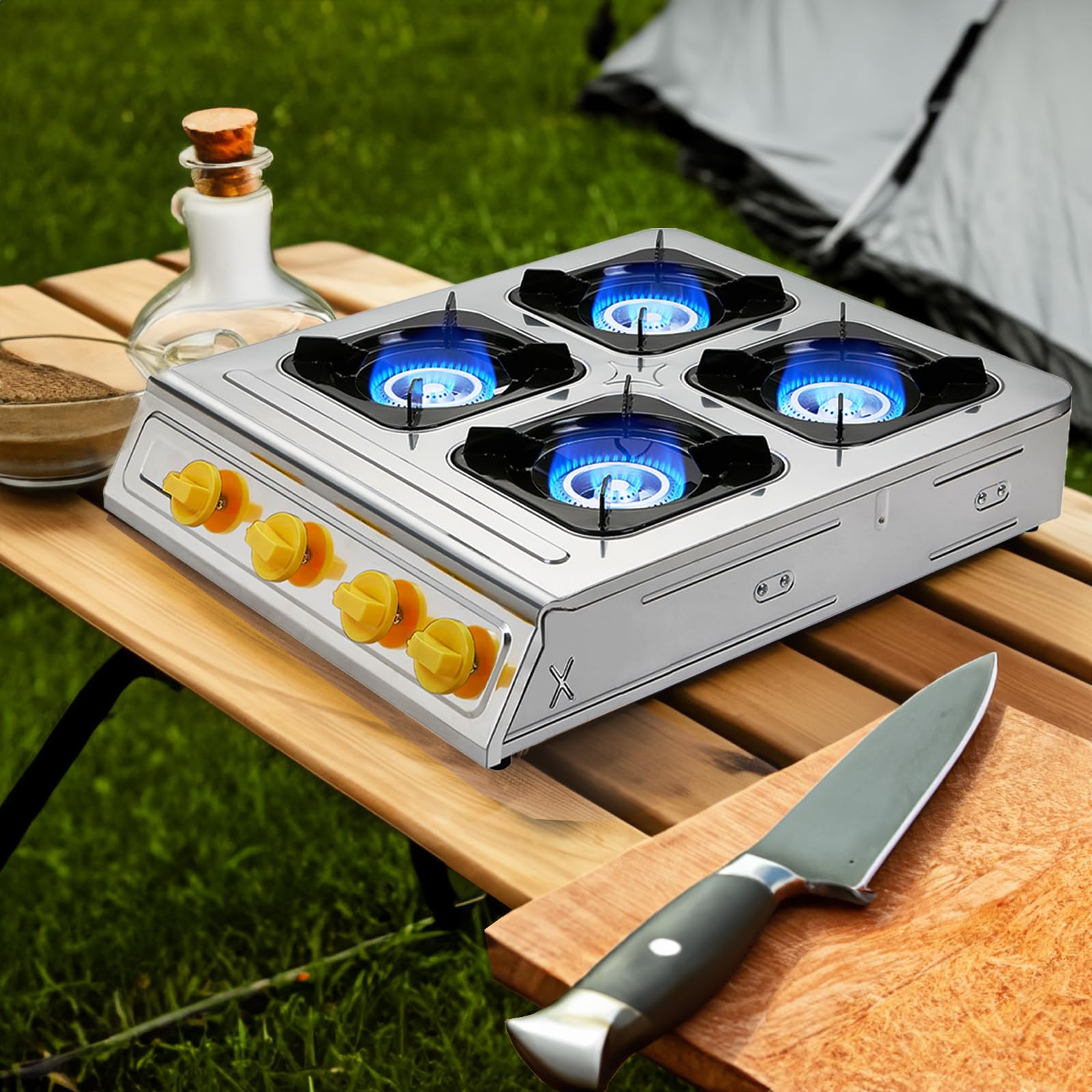 Vivicreate 3 Burner Propane Gas Stove 30000 BTU Stainless Steel Cooktop with Enamel Pan Supports Electronic Ignition for Outdoor Cooking Camping BBQ Estufa de Gas Portátil Fogón de Gas