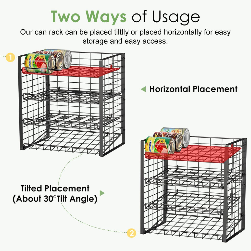 JKsmart 3-Tier Stackable Can Rack Organizer for Pantry, Adjustable Can Storage Holder for Various Ounces of Canned food Soda Drinks, Can Dispenser for Kitchen Cupboard Cabinet, 2 Pack