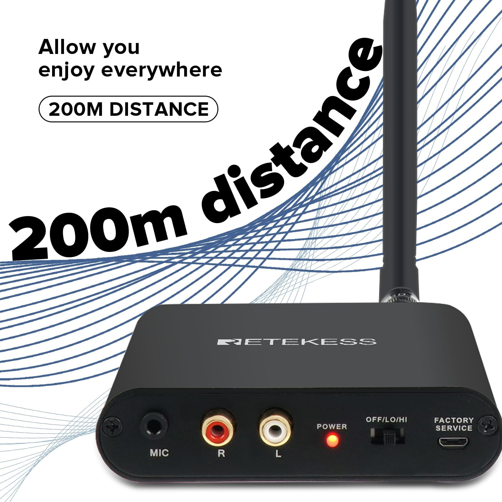 Retekess TA003 Silent Disco System, Silent Disco Transmitter, 3 Channels,Plug and Play, 300m Range for House Party, Fitness and School (1 Transmitter)