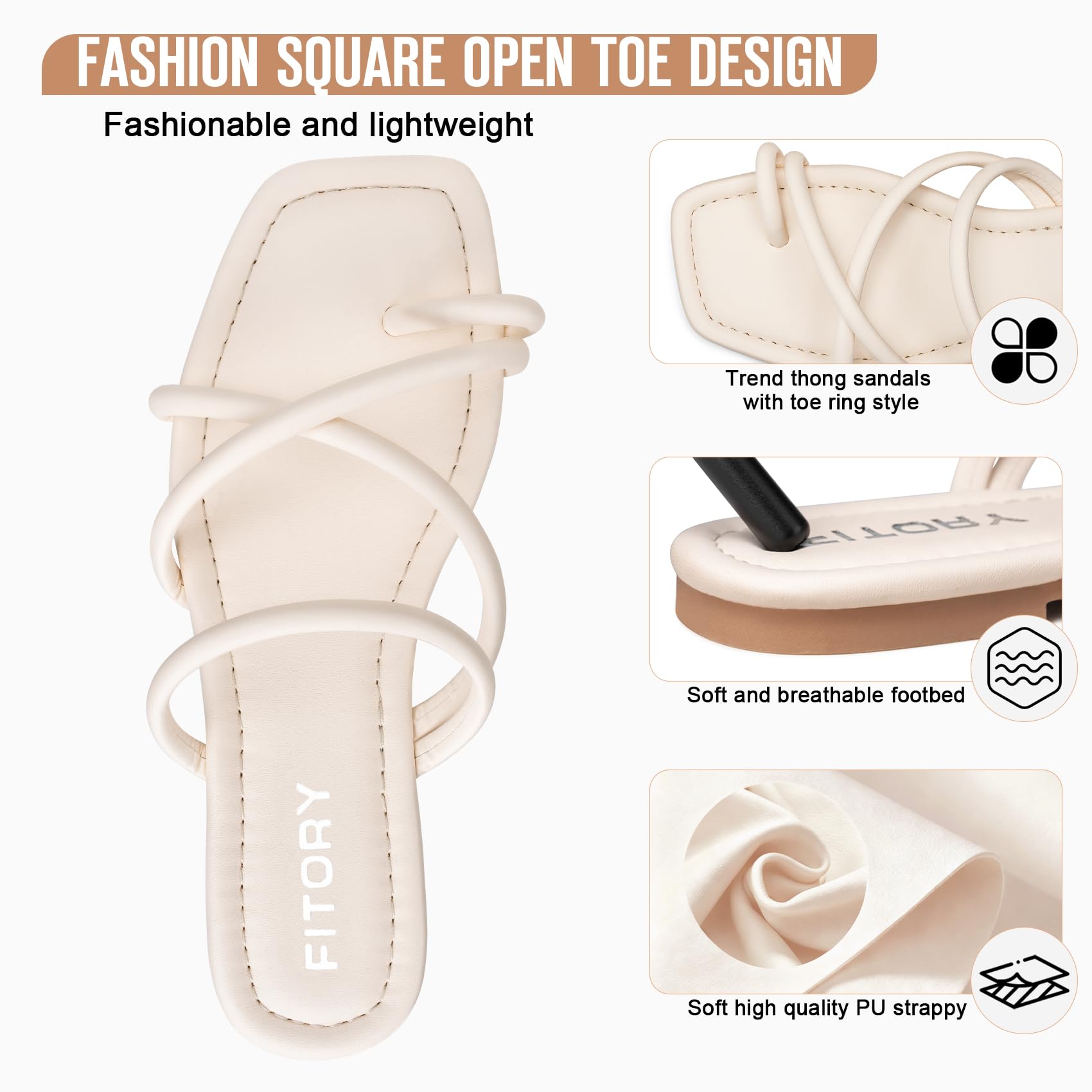 FITORY Women's Slide Sandals Flat Toe Ring Thongs with Cross Strap for Summer Size