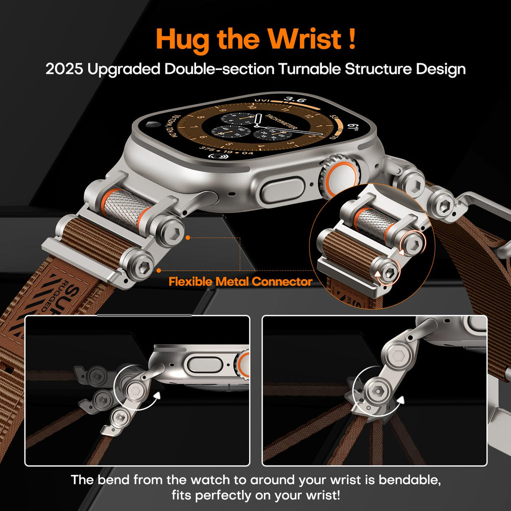 TAURI Nylon for Apple Watch Bands SE/Series 9/8/7/6/5/4 44/45mm, Rugged Nylon Braided Strap & Stainless Steel Connector – iWatch 44mm/45mm Adjustable Woven Band for Men Women, All Black