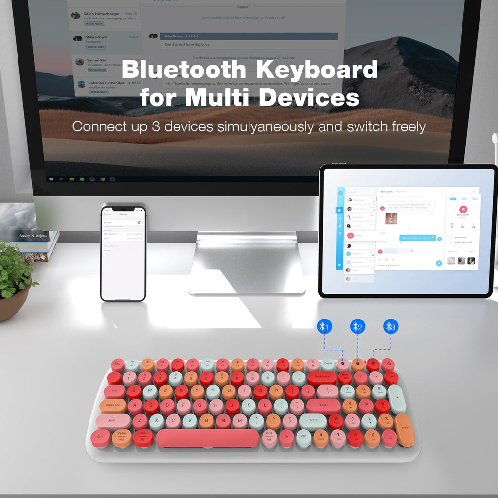 MOFII Wireless Keyboard and Mouse Combo, Compact Typewriter Retro Round Computer Keyboard and Mouse Set, Plug and Play, for Windows, Computer, Desktop, PC, Notebook - Black Green Gradient