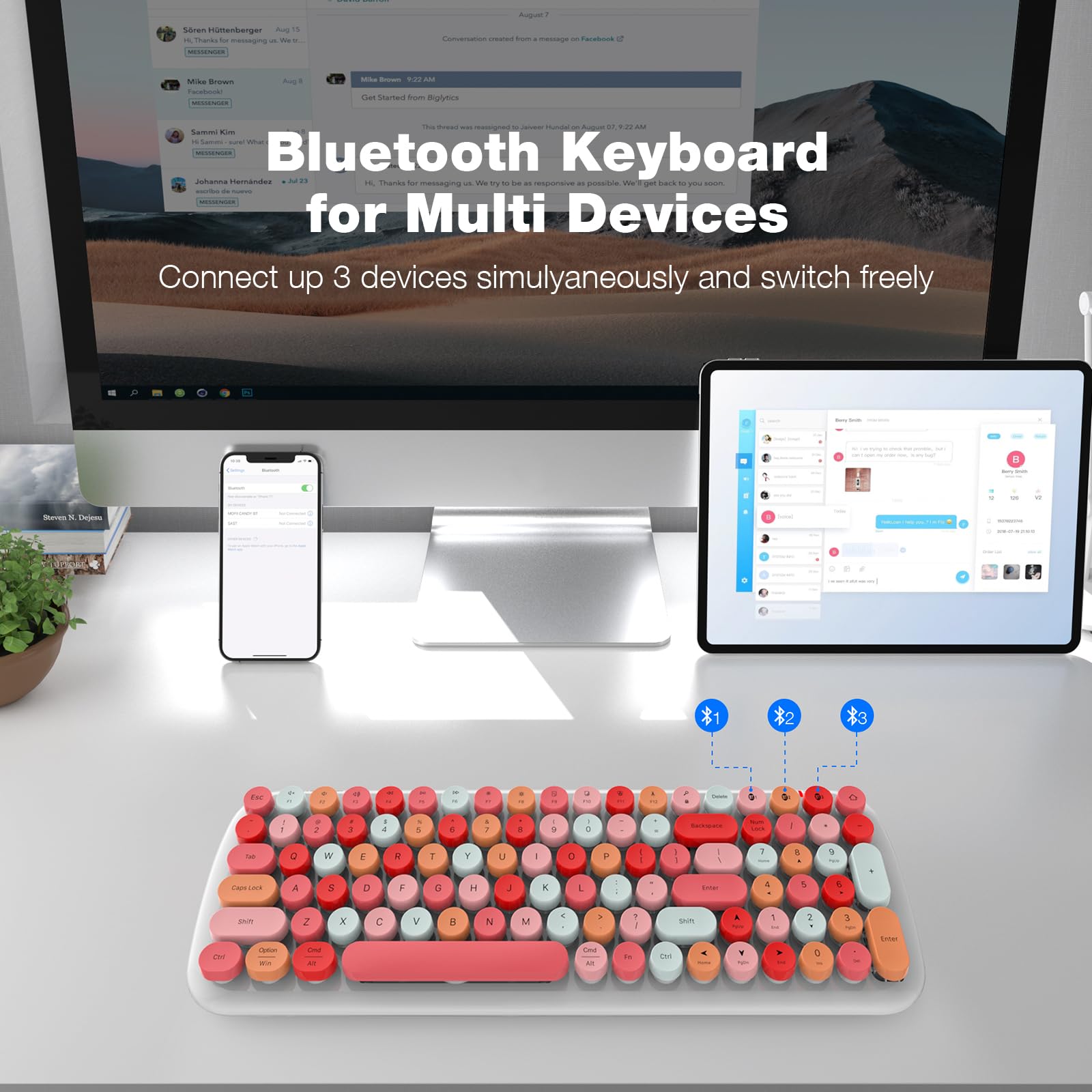 MOFII Wireless Keyboard and Mouse Combo, Compact Typewriter Retro Round Computer Keyboard and Mouse Set, Plug and Play, for Windows, Computer, Desktop, PC, Notebook - Black Green Gradient