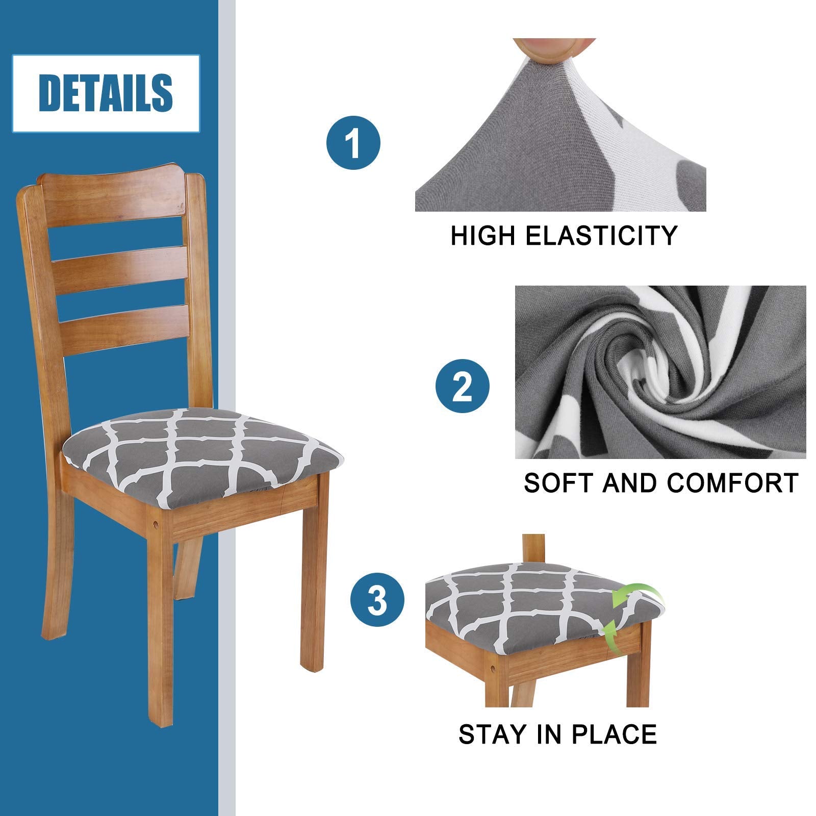SearchI Seat Covers for Dining Room Chairs Stretch Printed Chair Seat Covers Set of 2, Removable Washable Upholstered Chair Seat Protector Cushion Slipcovers for Kitchen, Office(Ball Flower)
