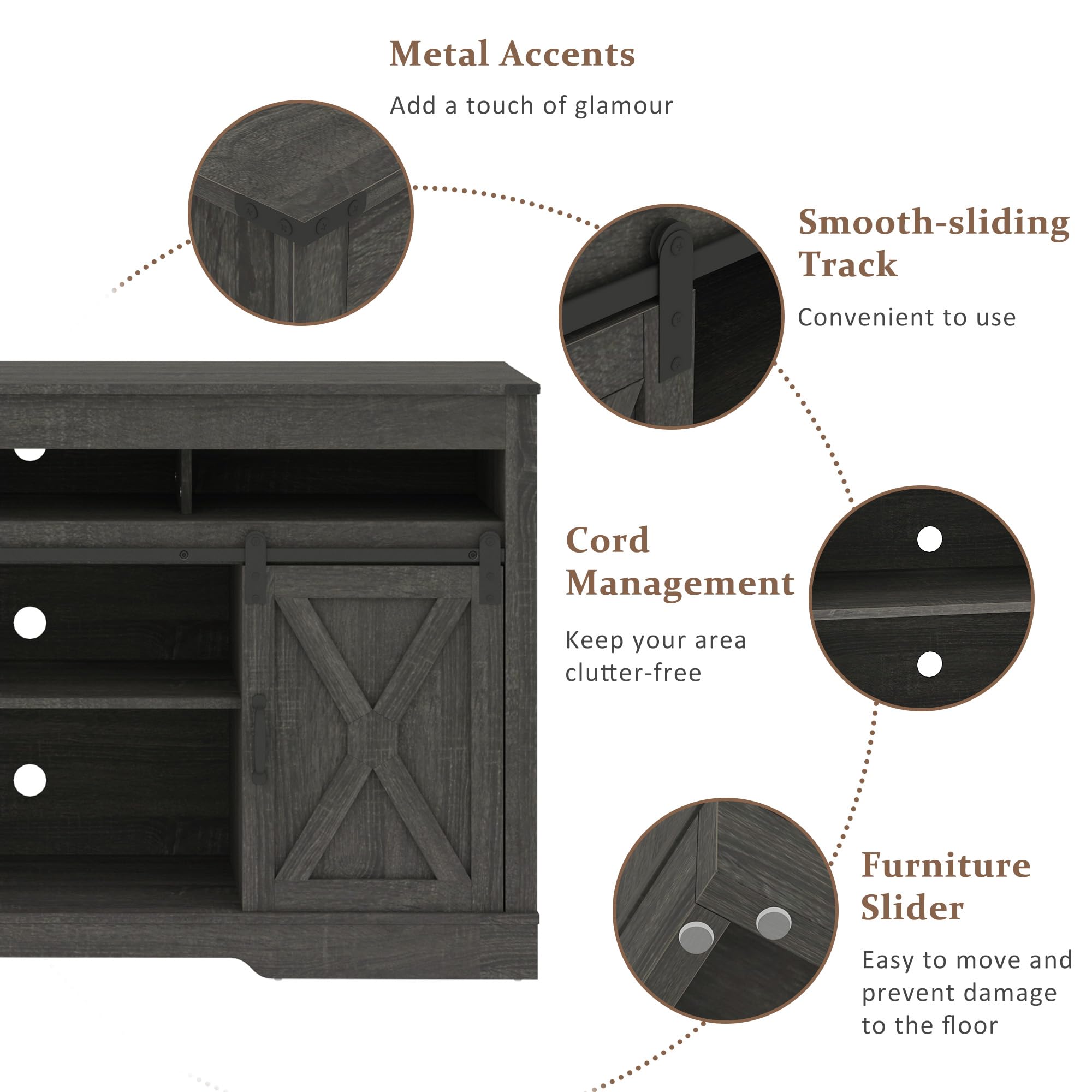 FansaFurn Farmhouse TV Stand for 65+ Inch TV, 34'' Tall Entertainment Center with Sliding Barn Doors, Rustic Wood Media Console Storage Cabinet Television Stand for Living Room, Bedroom (Black)
