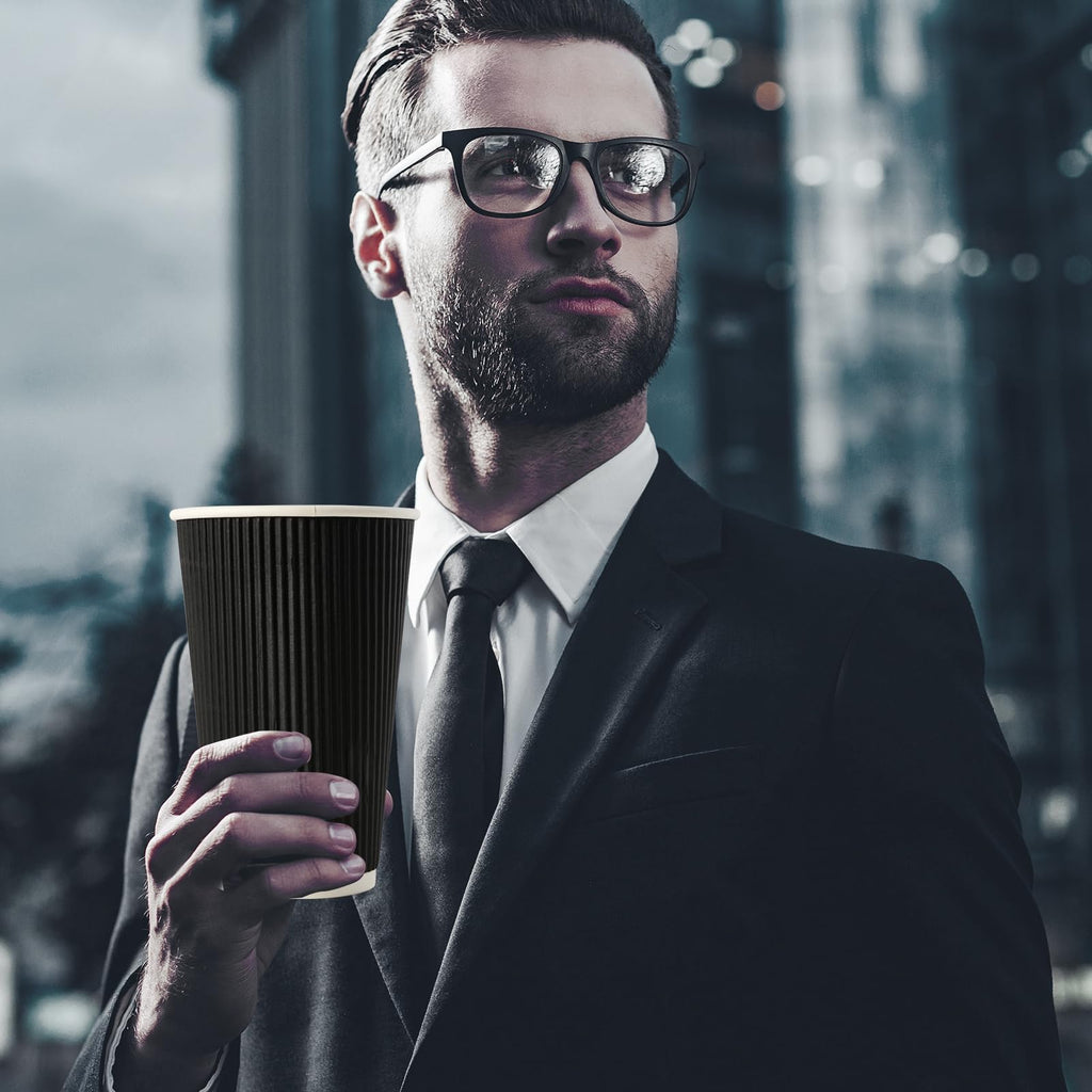 JollyPack 60 Pack 12 oz Paper Coffee Cups, Black Disposable Beverage Cups with Insulated Ripple Wall for Coffee, Tea, and Hot Chocolate
