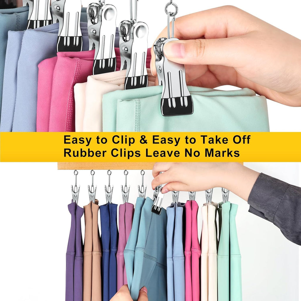 Legging Organizer for Closet, Pants Hangers with Clips Holds 20 Leggings, Jeans, Hats, Shorts, Socks, 360° Rotating Space Saving Hanging Lightweight Garment Hanger Storage 2Pcs