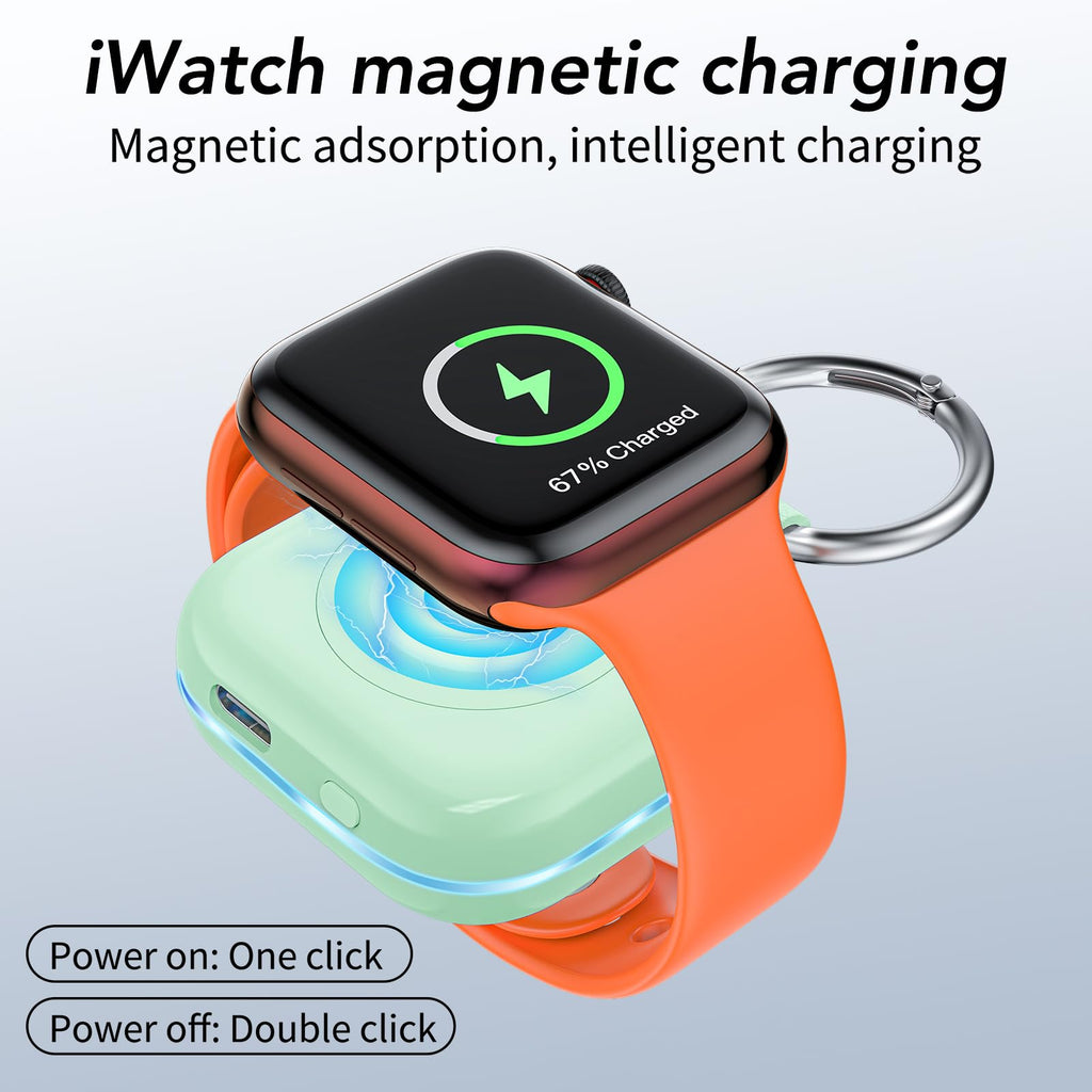 HUOTO Portable Charger for Apple Watch,Wireless Magnetic iWatch Charger 1200mAh Power Bank Travel Keychain Accessories Smart Chargers for Apple Watch Series 11/10/9/8/7/6/SE/5/4/3/2/1/UItra/UItra 2