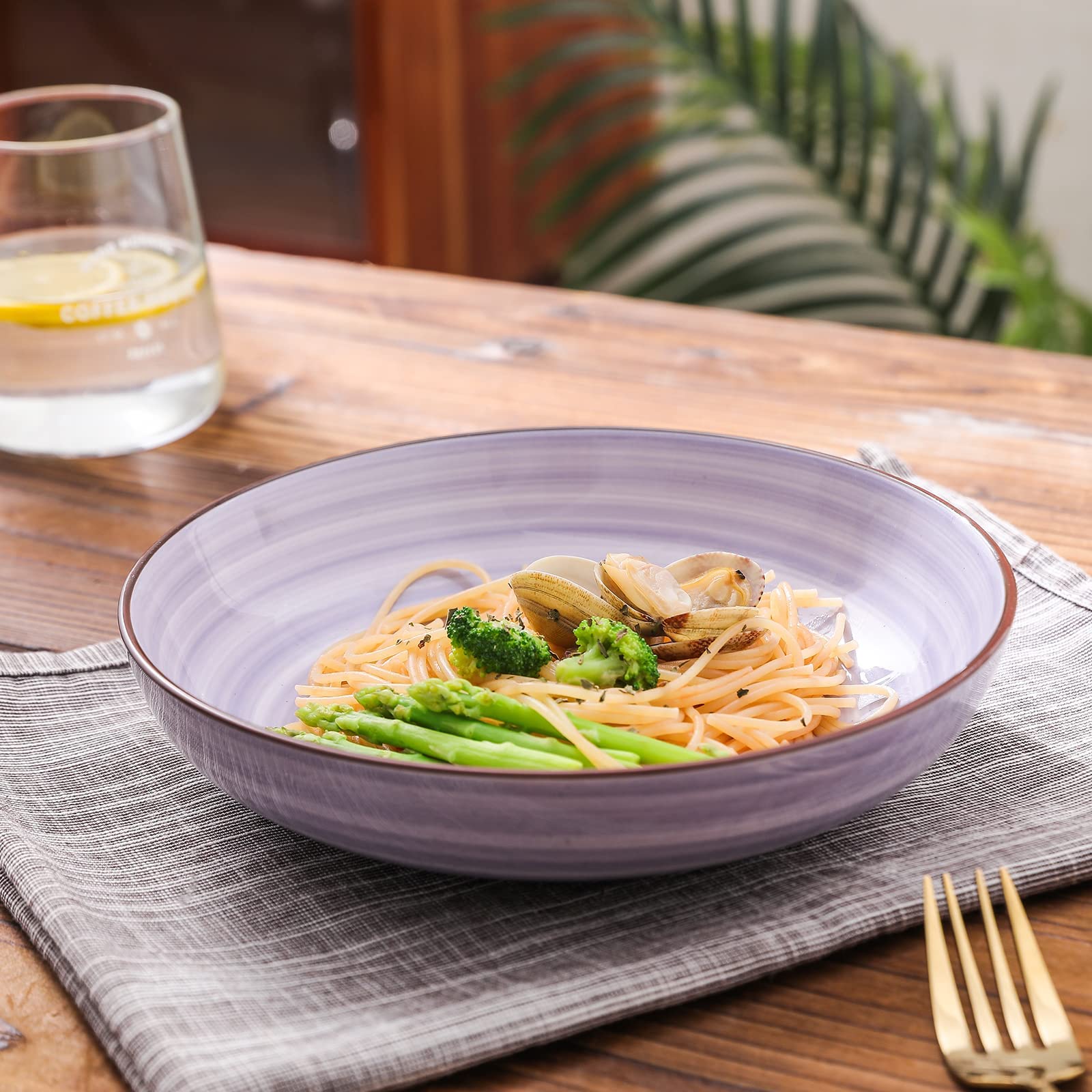 Selamica Ceramic 7.8 inch pasta bowls, 26 Ounce large serving porcelain salad soup bowls, dishwasher microwave safe, set of 6 (Black)