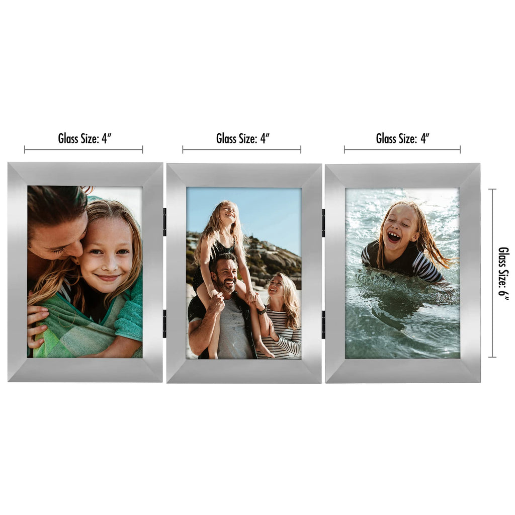 Americanflat Hinged 4x6 Picture Frame with Shatter-Resistant Glass - Double Picture Frames with Engineered Wood - Signature Collection - Photo Frame for Tabletop Display - Black
