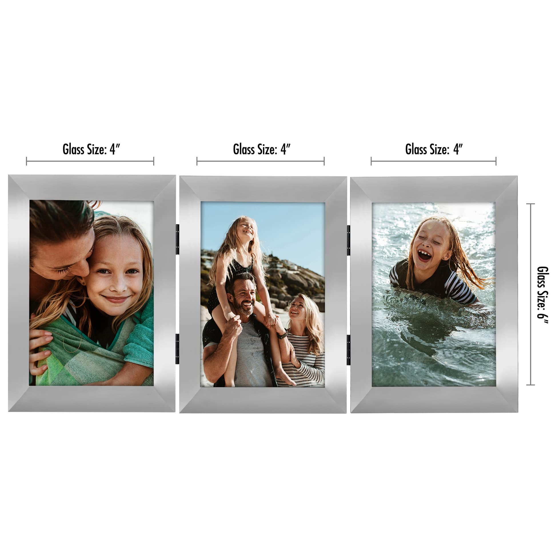 Americanflat Hinged 4x6 Picture Frame with Shatter-Resistant Glass - Double Picture Frames with Engineered Wood - Signature Collection - Photo Frame for Tabletop Display - Black