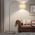 Rattan Floor Lamp, Arc Floor Lamps for Living Room, Farmhouse Standing Lamp with Adjustable Hanging Fabric Shade, Tall Pole Lamp with Foot Switch, Over Couch Arched Reading Light for Bedroom, Office