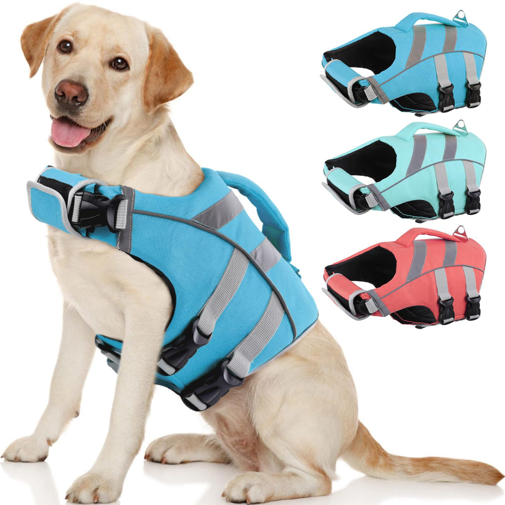 Kuoser Dog Life Jacket with Reflective Stripes, Dog Life Vest for Swimming Boating, Adjustable Pet Lifejackets with High Flotation, Doggie Swimsuit for Small Medium Large Dogs