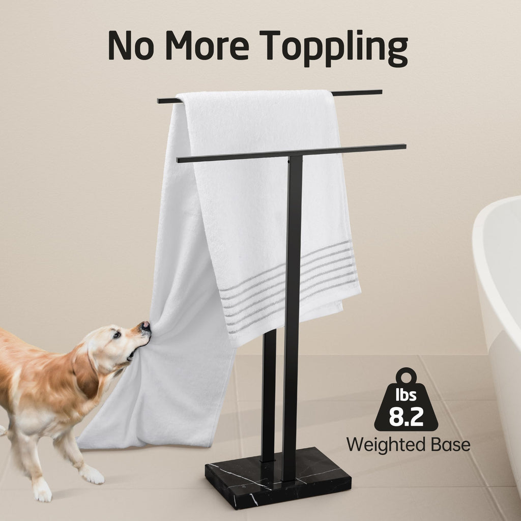KES Standing Towel Rack with Black Natural Marble Base, 2-Tier Towel Rack Stand for Bathroom Floor, Bath Towel Holder Fits Bath Towel & Hand Towel,18/8 Stainless Steel, BTH217-BBK