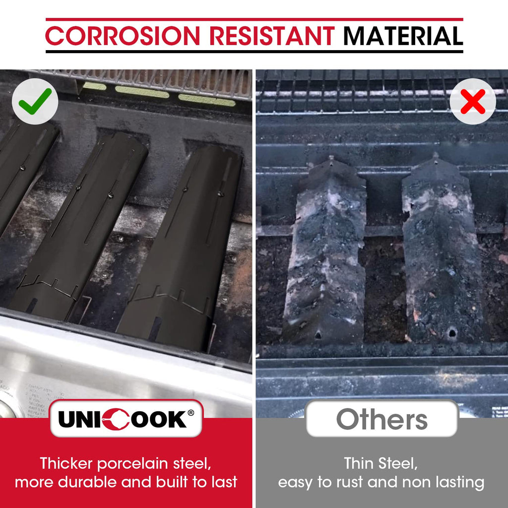 Unicook Adjustable Porcelain Steel Heat Plate, Extends from 11.75" up to 21" L，Grill Replacement Parts, Heavy Duty Heat Shield, Burner Cover, Flame Tamer for Gas BBQ, Pack of 1