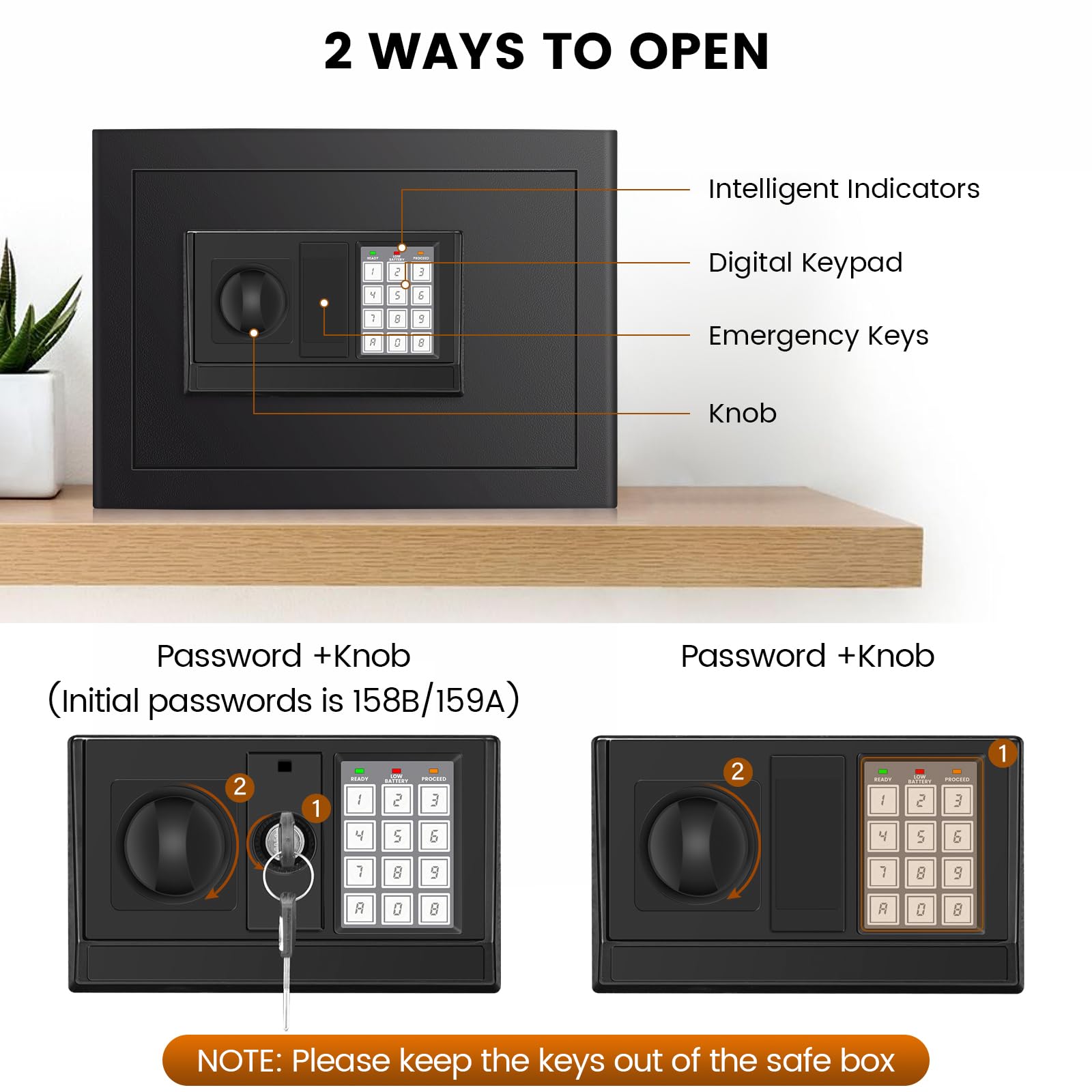 Home Safe Box, Safes with Fireproof Waterproof Bag, 9.84'' H Anti-Theft Digital Security Lock Box with Smart Alert System, Removable Shelf, Mute Function, Document Safes for Jewelry