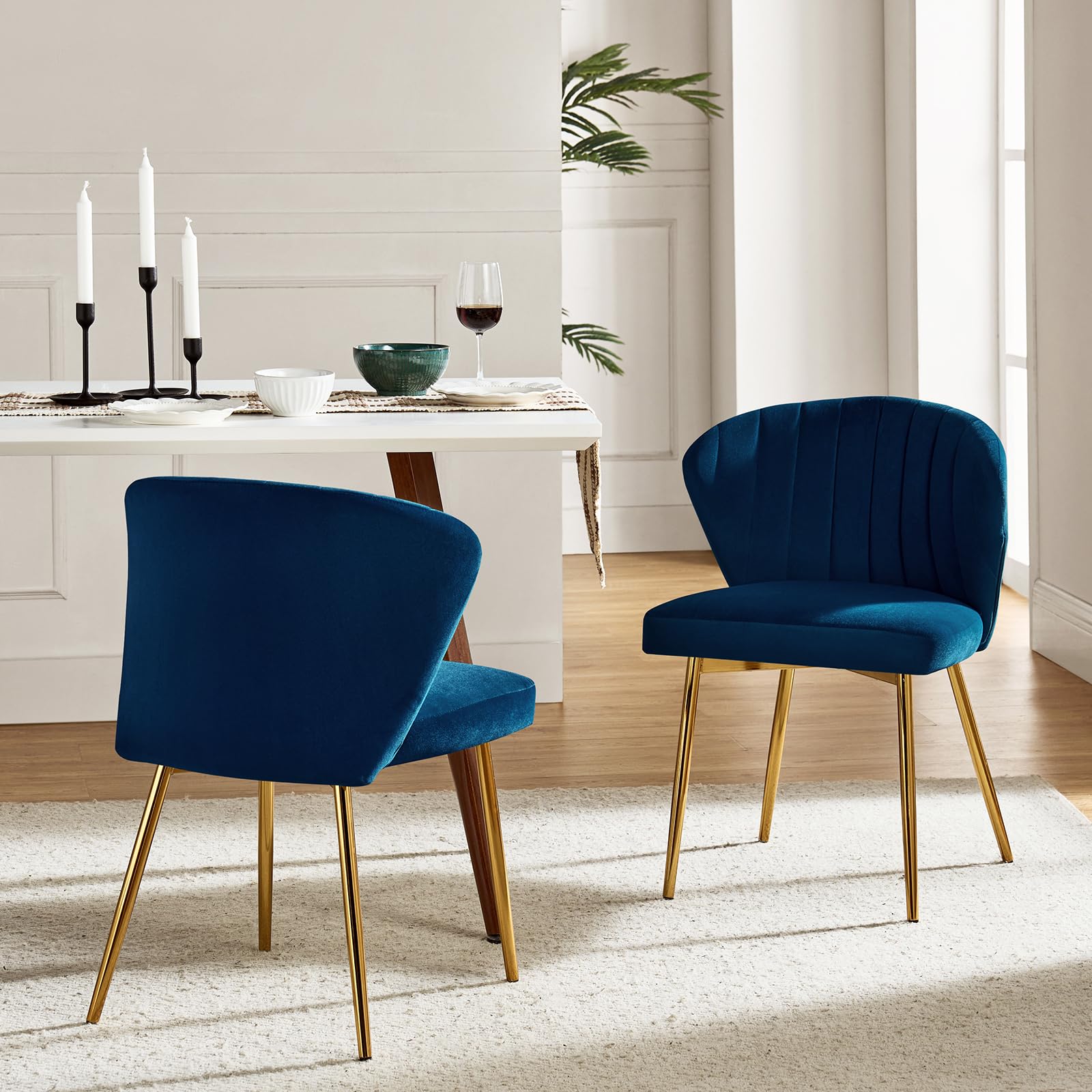 HULALA HOME Velvet Dining Chairs, Modern Small Armless Accent Chair with Gold Metal Legs, Living Room Upholstered Cute Side Chair, Elegant Tufted Back Vanity Chair for Bedroom, Auburn