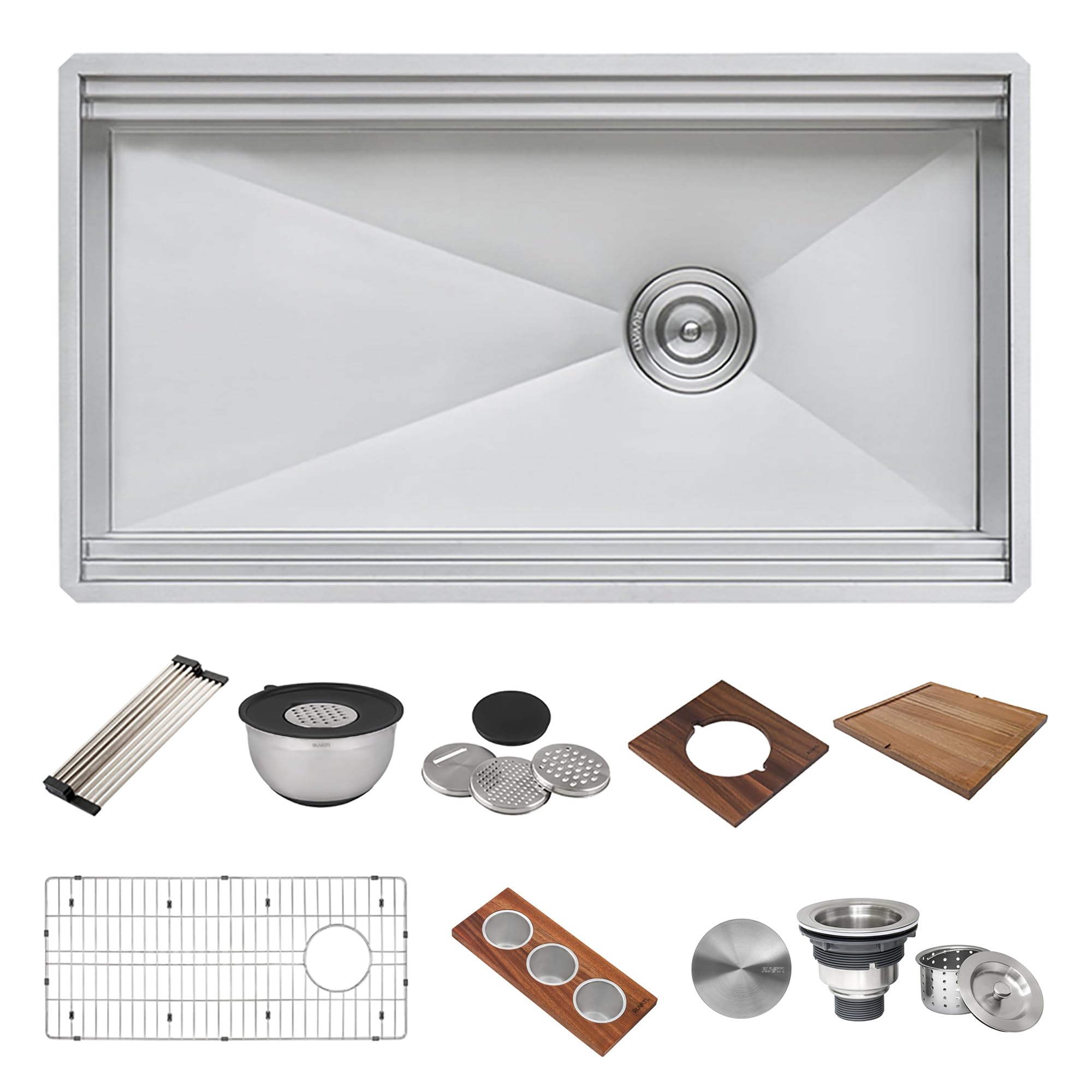 Ruvati 33-inch Workstation Kitchen Sink - Dual Tier Double Bowl Kitchen Sink - Low Divide Undermount Sinks - 16 Gauge Stainless Steel Kitchens Sinks - RVH8255