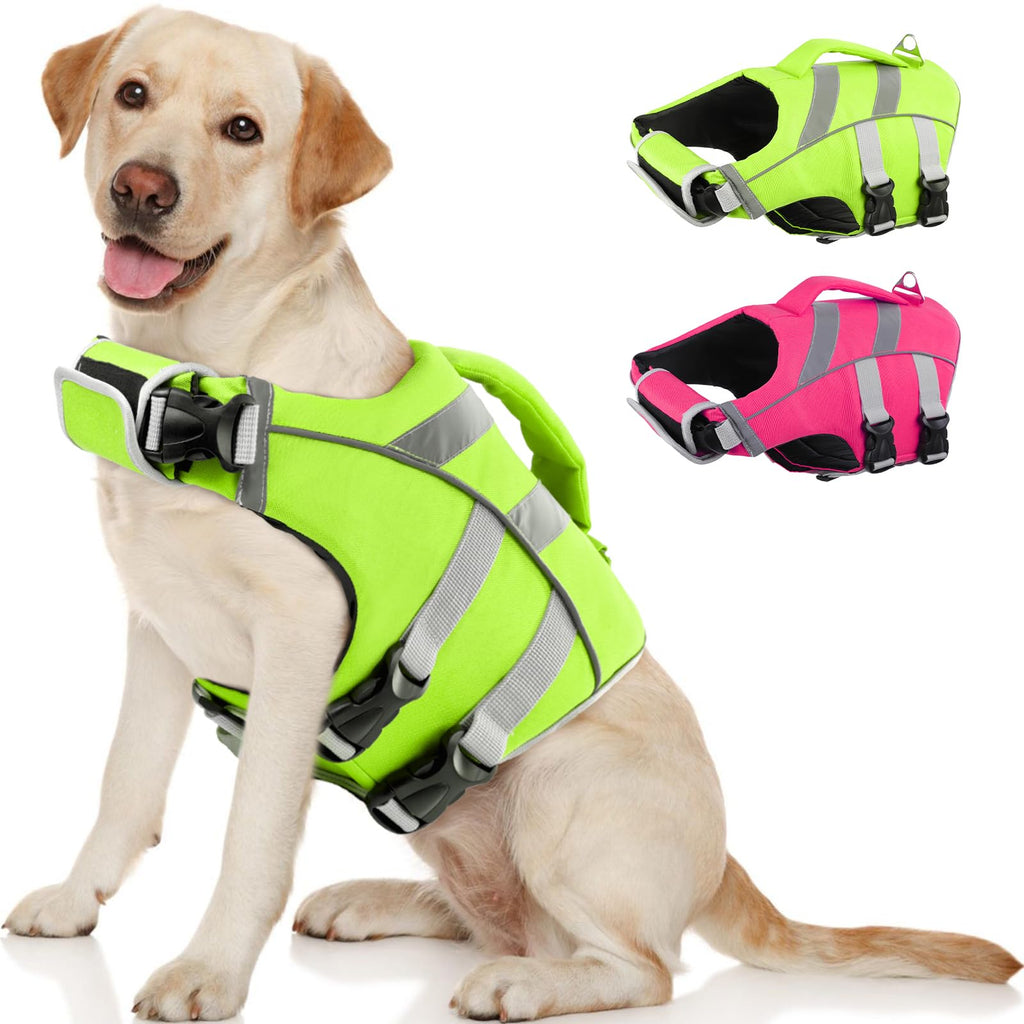 Kuoser Dog Life Jacket with Reflective Stripes, Dog Life Vest for Swimming Boating, Adjustable Pet Lifejackets with High Flotation, Doggie Swimsuit for Small Medium Large Dogs