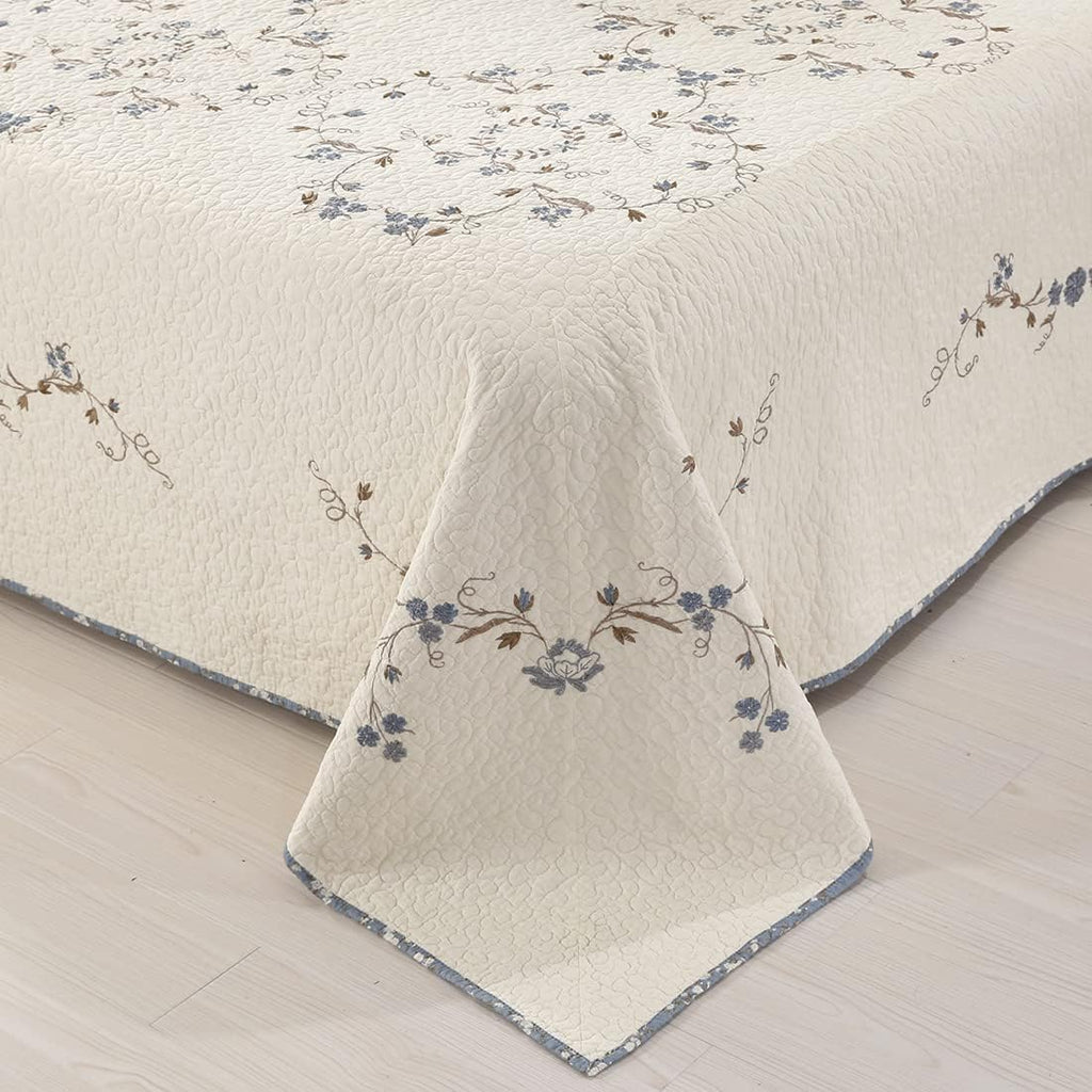 vctops 3-Piece Floral Embroidered Bedspread Coverlet Set Twin Size 100% Cotton Reversible Patchwork 1 Quilt and 2 Pillow Shams (Flower,Twin)