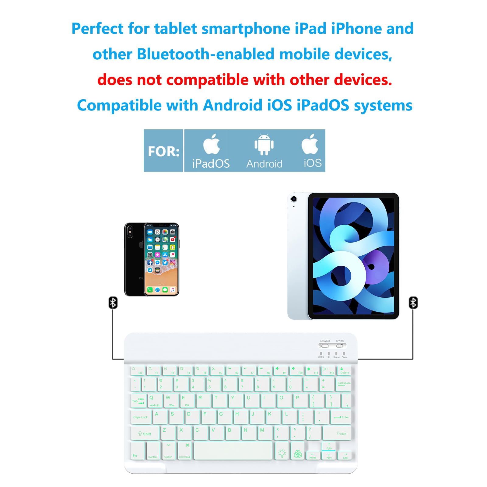 Backlit Bluetooth Keyboard Small Portable Wireless Keyboard Rechargeable Illuminated for Android Samsung Tablet Cell Phone Smartphone iPad A16 11th 10th Generation iPad Pro Air Mini iPhone (Black)